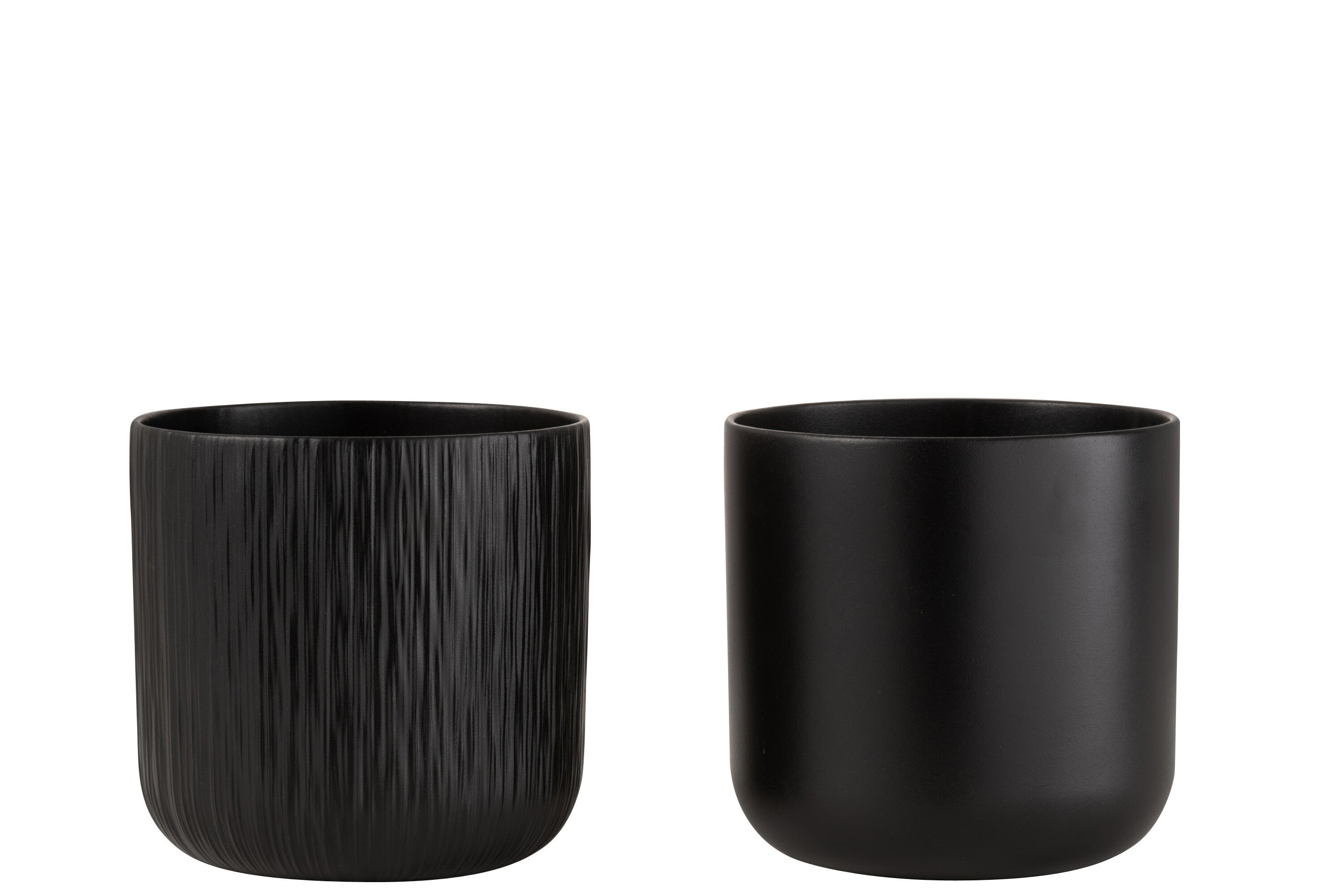 J-Line bloempot Gen - keramiek - zwart - extra large - 2 stuks - Ø 21 cm
