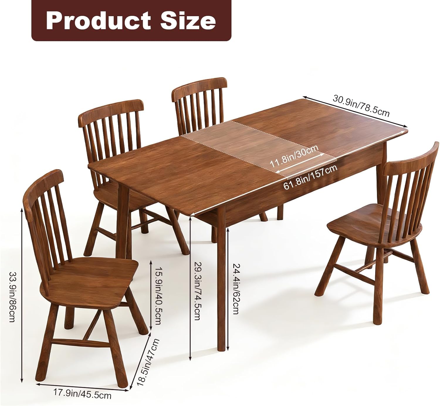 Extendable Dining Table for 4-8 – Expandable Kitchen Table with Removable Leaf, Solid Wood Farmhouse Design, Easy Setup for Small Spaces, Dining & Living Room