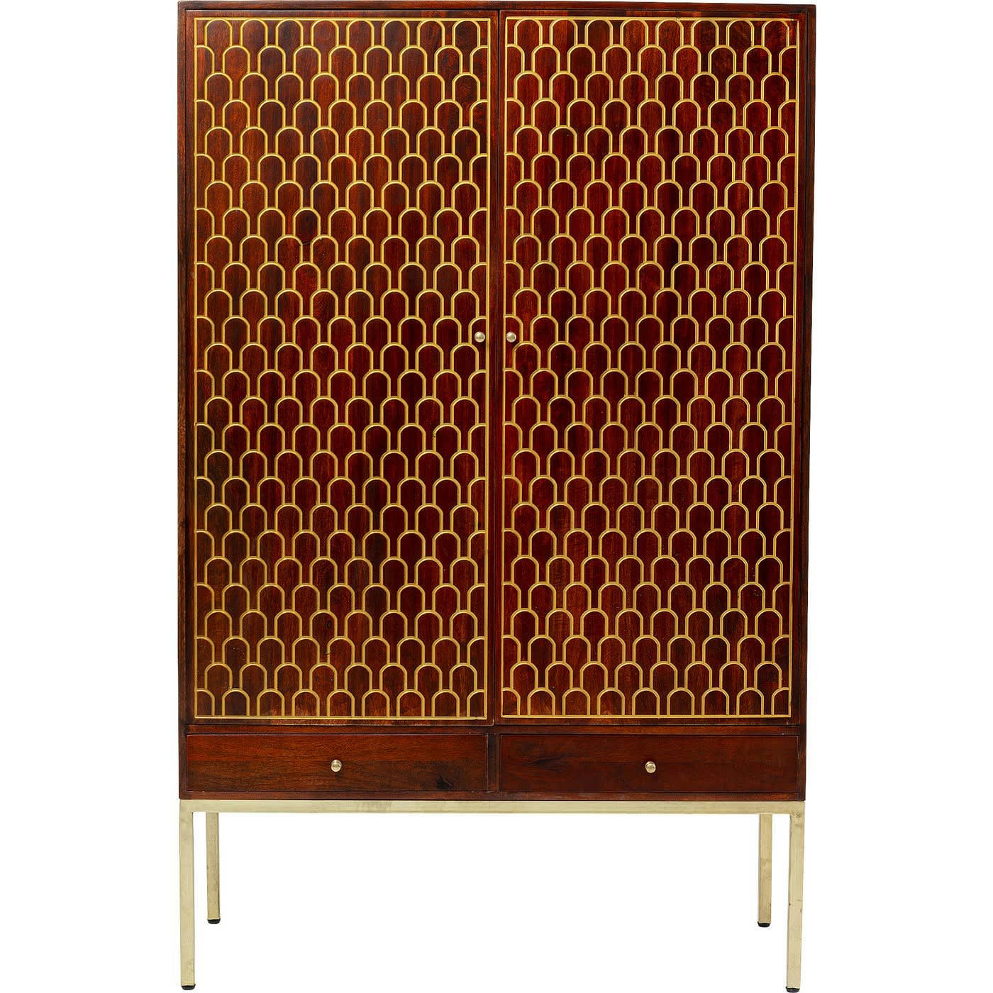 MUSKAT - Armoire 2 portes 2 tiroirs rétro en manguier massif