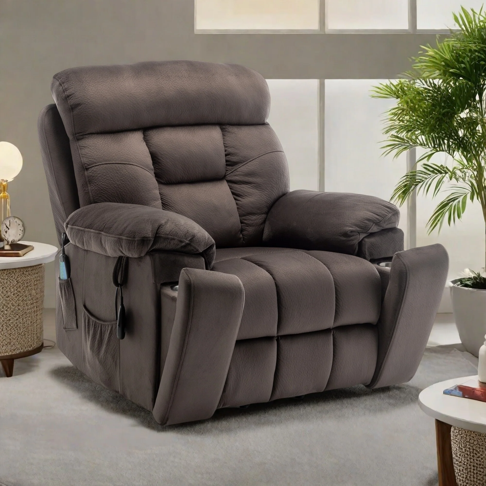 Velvet Wide Power Lift Recliner Chair with Heat, Massage, and Silent OKIN Motor