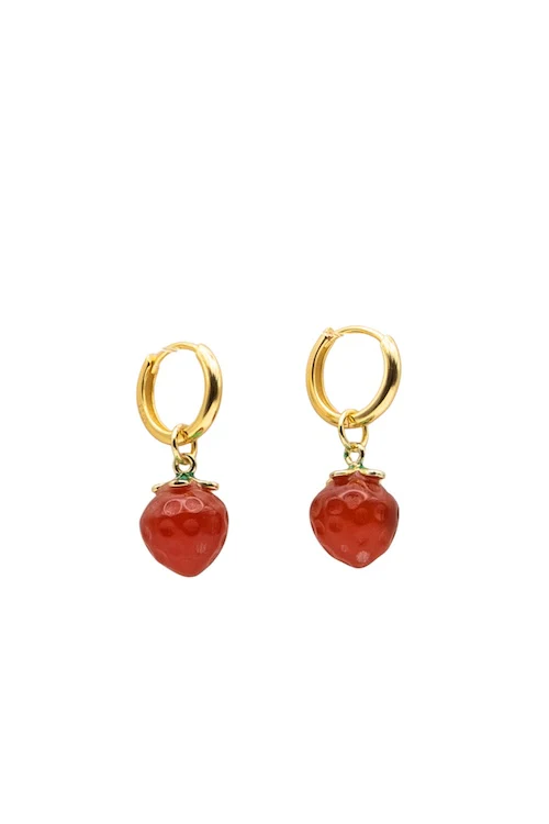 Harvest — Jade Stone Charm Earrings in Strawberry