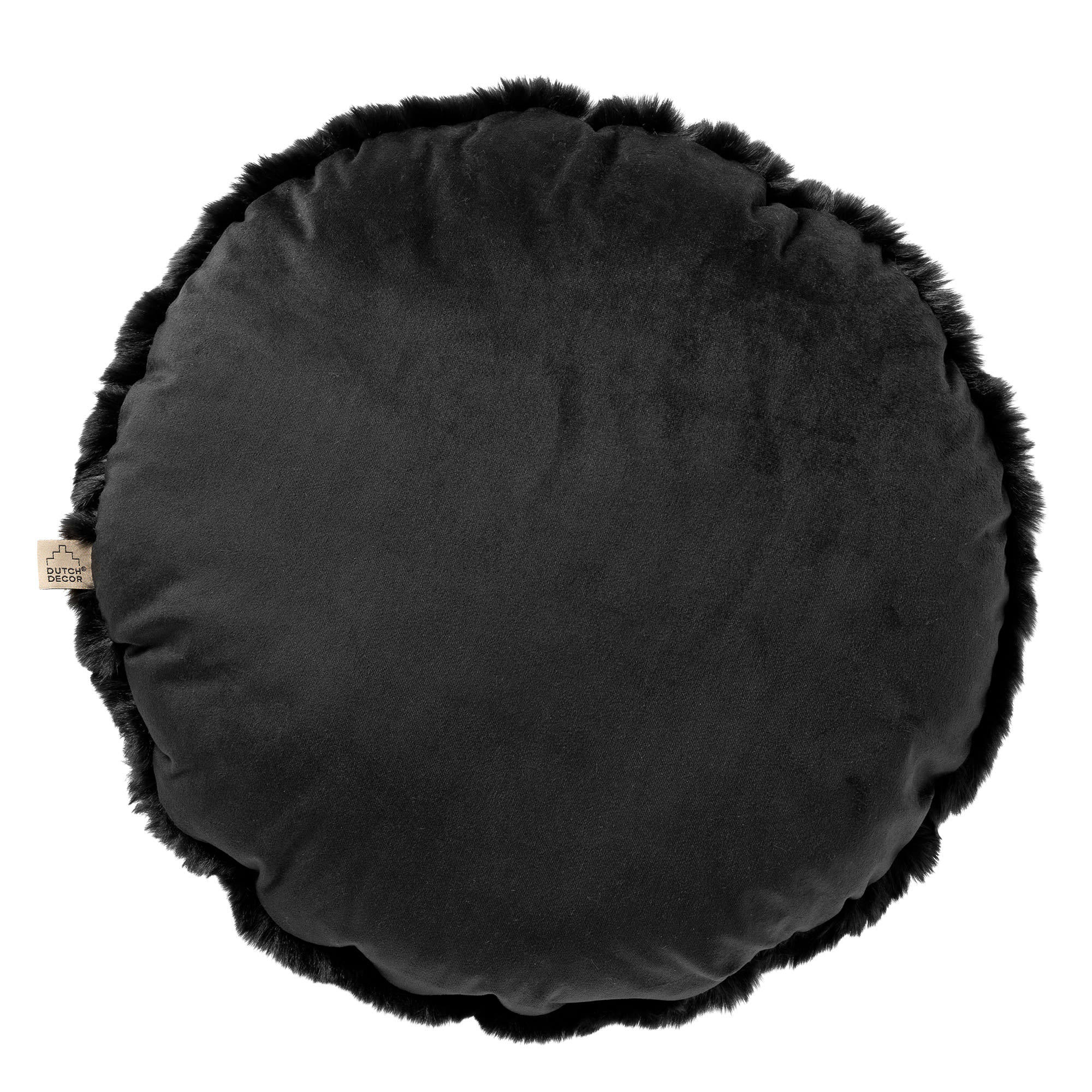 ZAYA - Coussin rond noir fausse fourrure 45 cm uni