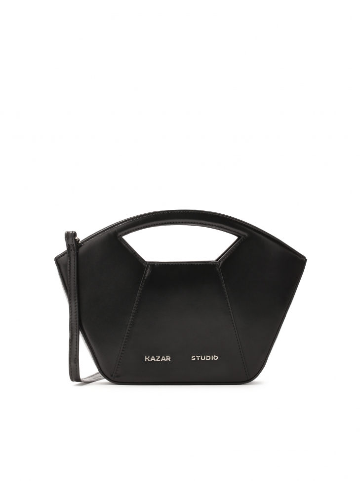 Black handbag with rigid construction