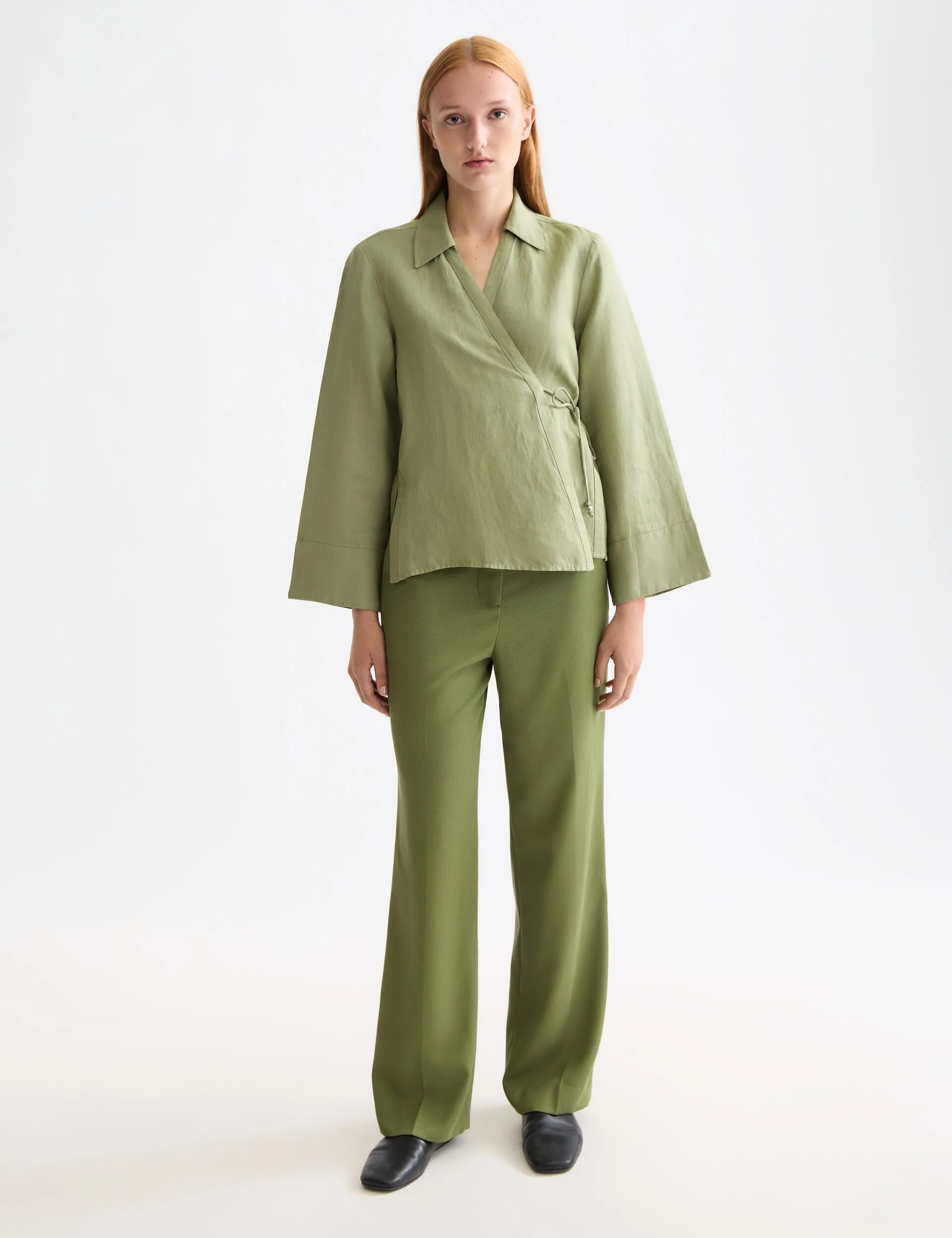 Wrap shirt with tie closure