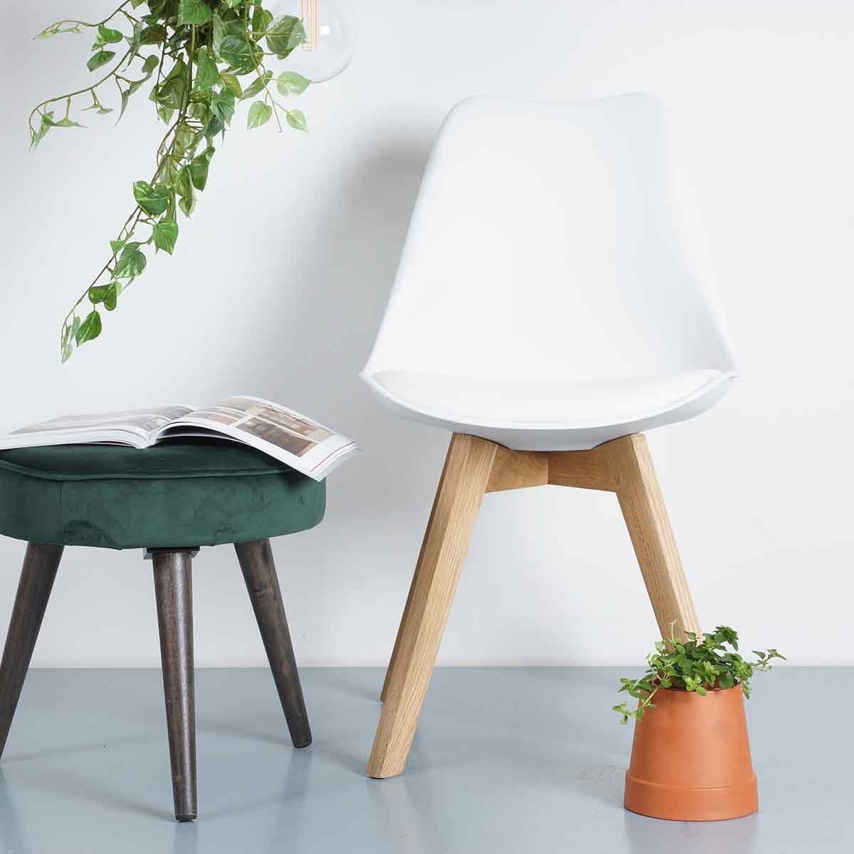 Essence Madera eetkamerstoel wit - Houten onderstel - Set van 2