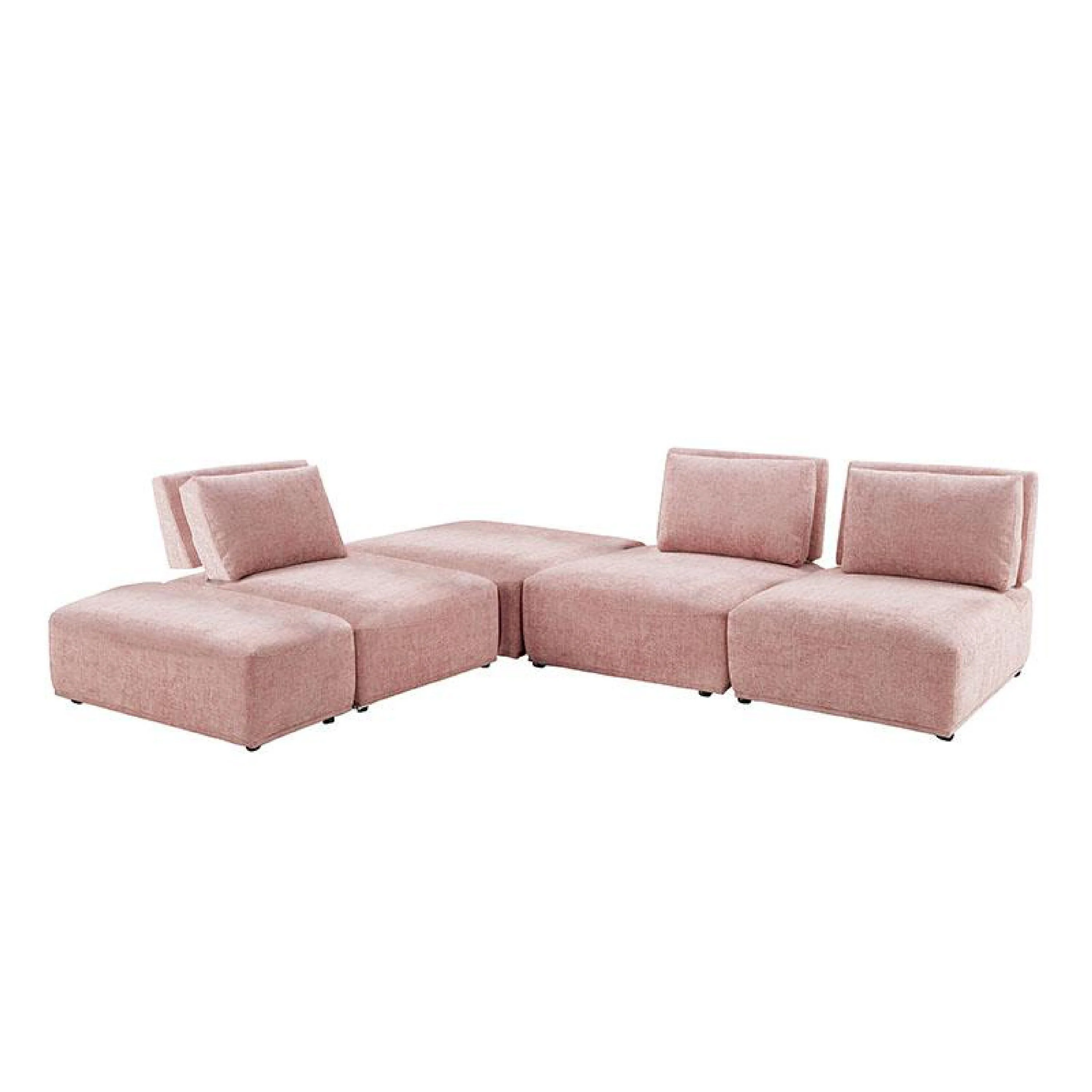 Stavan Modular L Sectional Sofa Set, Pink Boucle, Adjustable Backs