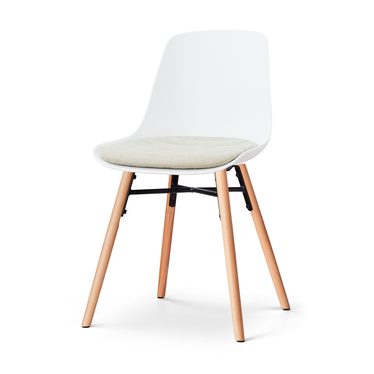 Nolon Nena-Liv Eetkamerstoel Wit met Naturelbeige Zitkussen Houten Onderstel