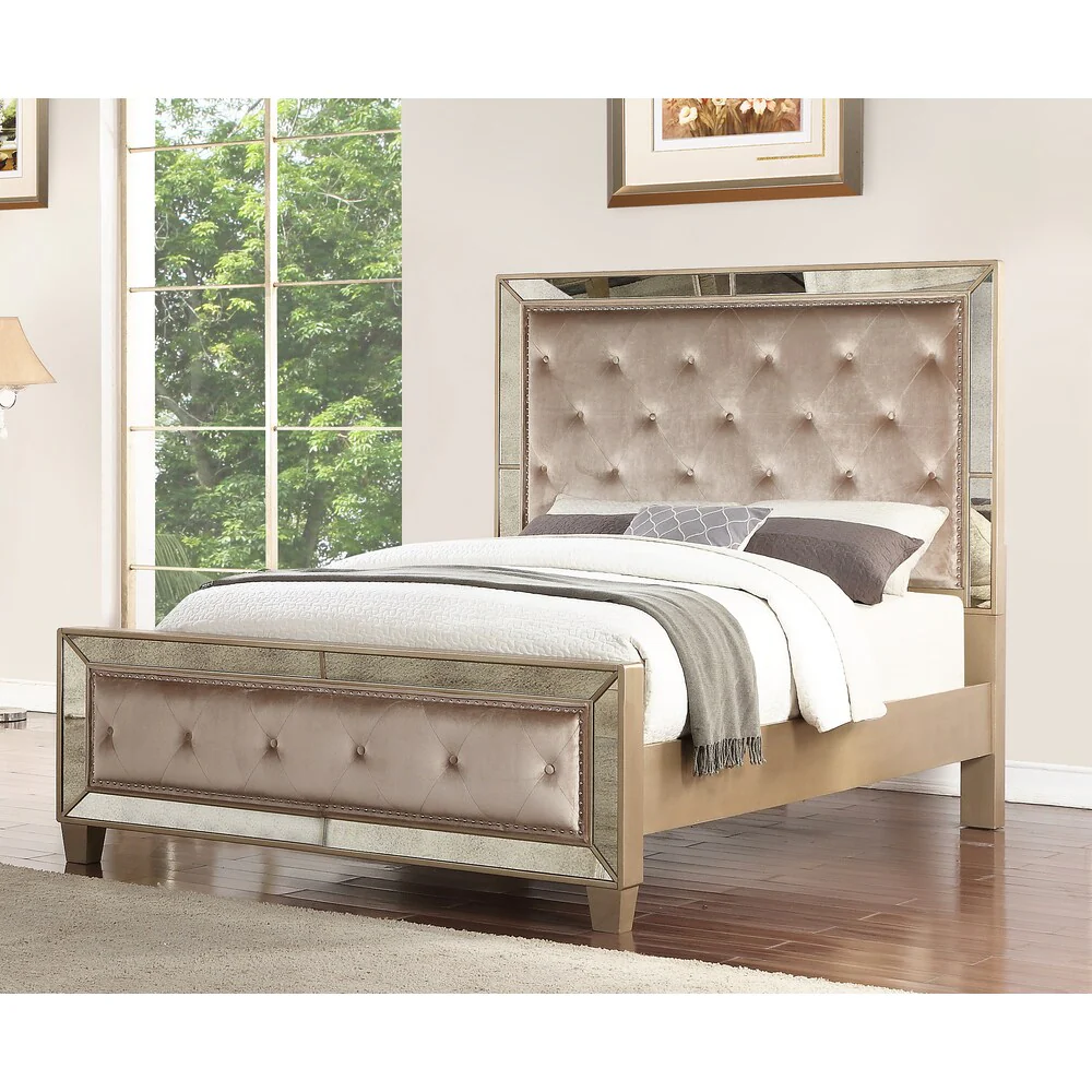 Abbyson Chateau Mirrored Tufted 4 Piece Bedroom Set