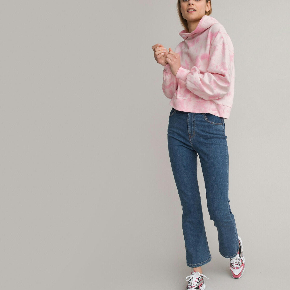 Sweat cropped à capuche, imprimé tie and dye