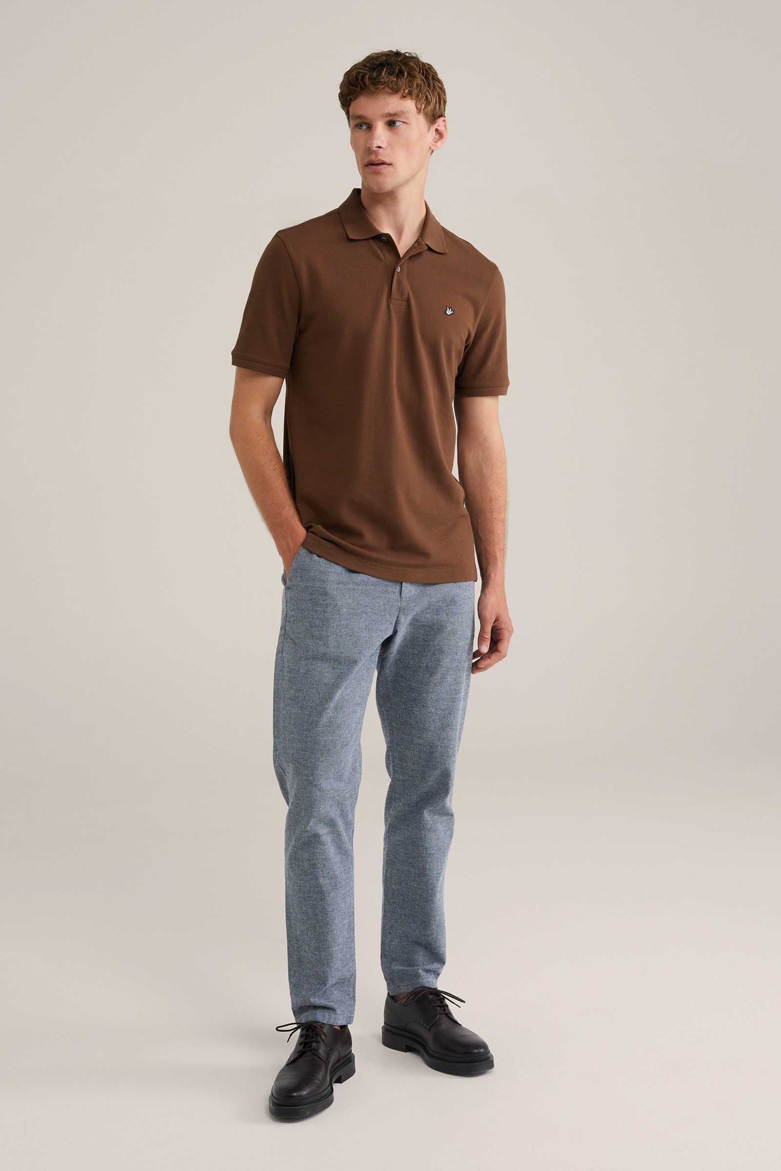 Heren Slim fit polo met structuur en embroidery