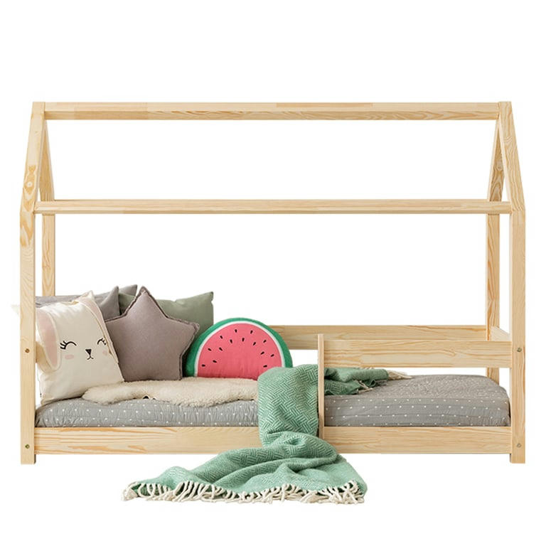 ILONA - Lit cabane 90x200 sommier inclus naturel