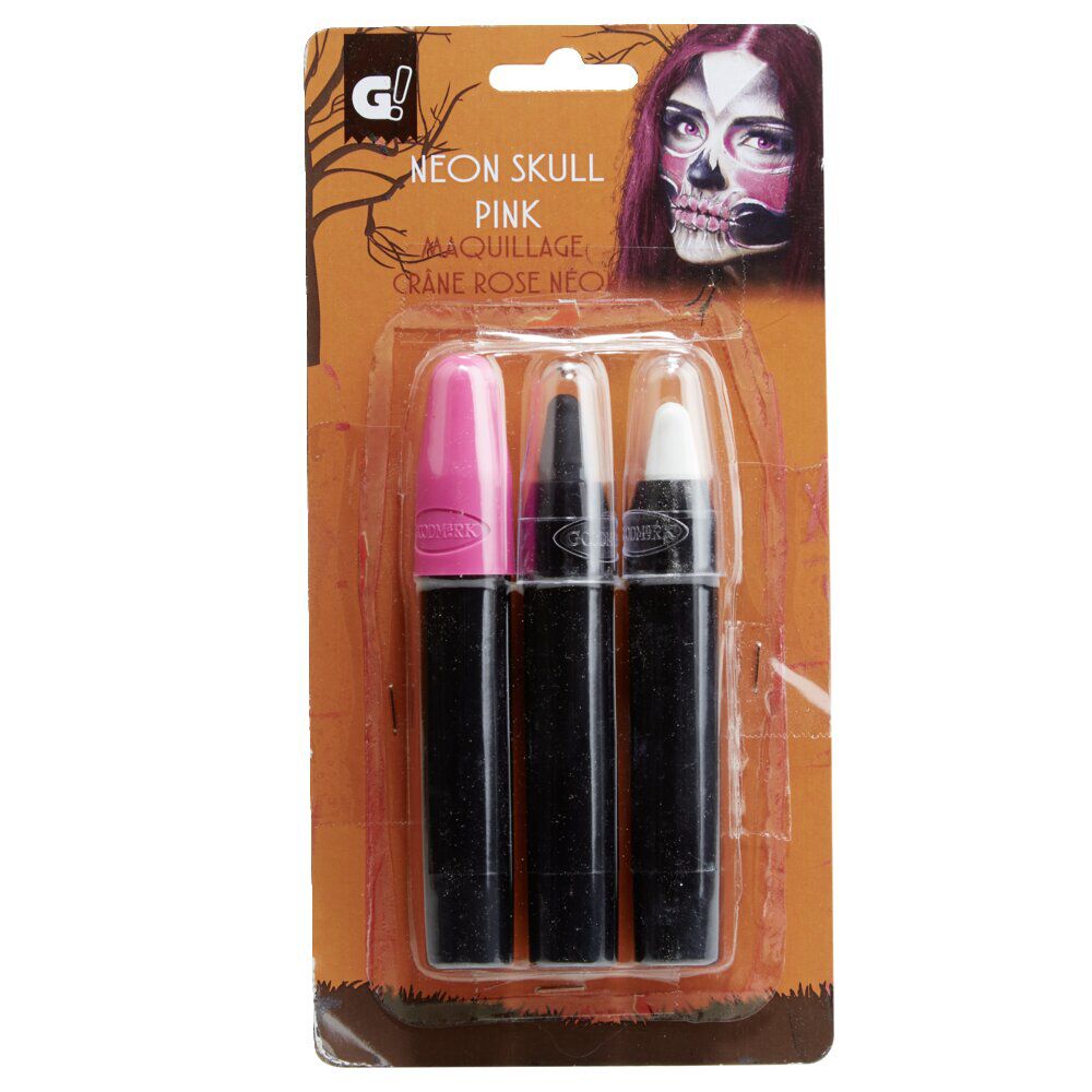 Kit maquillage crayon Halloween noir blanc et rose néon