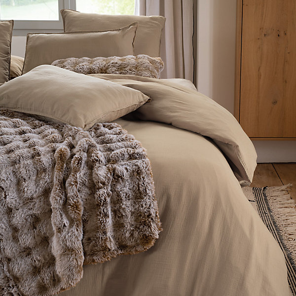 Drap housse MILOS mousseline de coton 160x200 cm bonnet 30 cm uni marron camel
