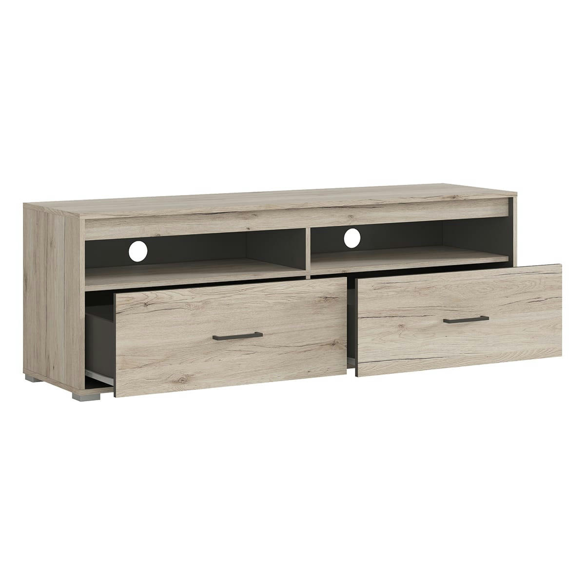 - Meuble TV 2 tiroirs 144 cm stratifiés naturel et gris