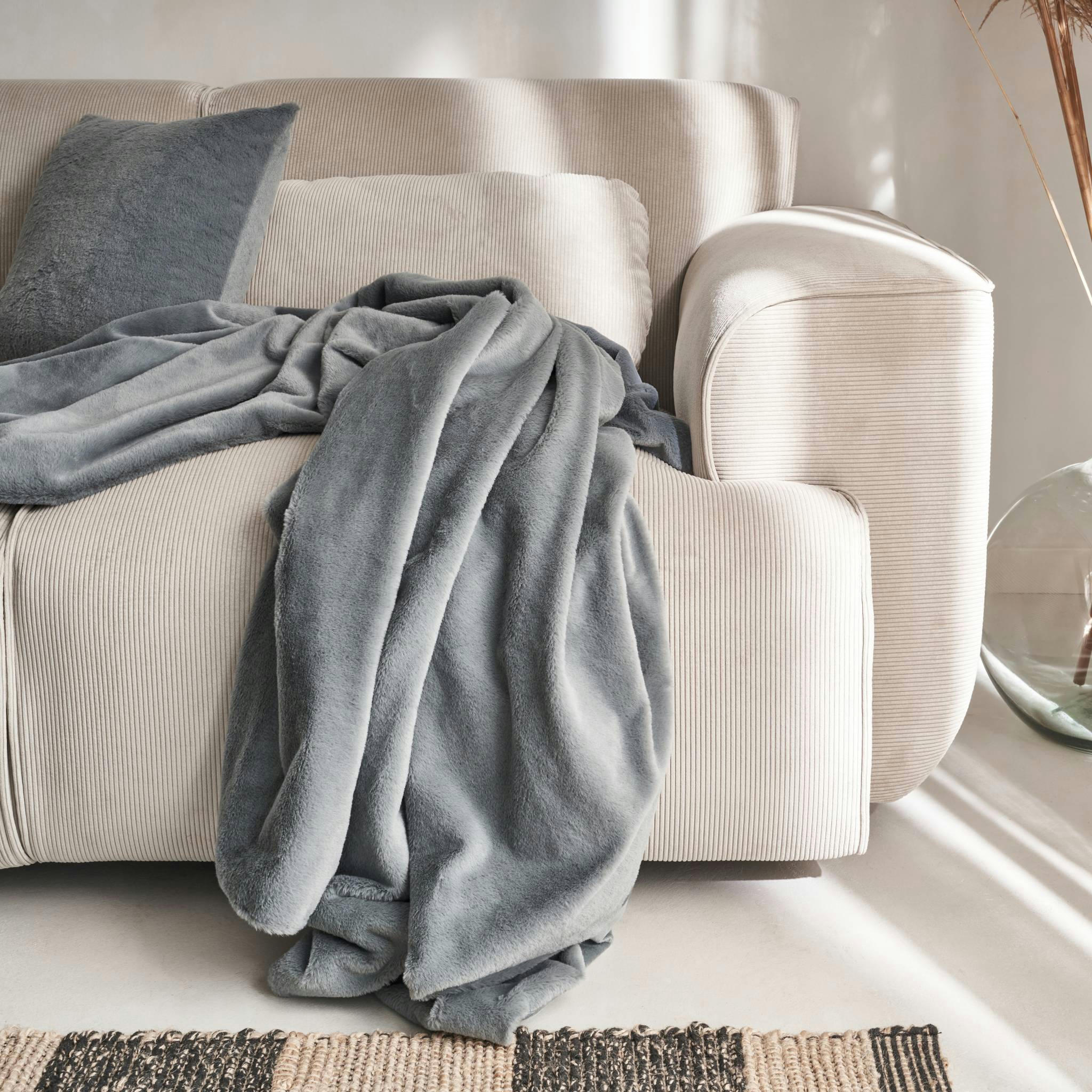 LAPONIE - Plaid fausse fourrure gris foncé 130x160cm