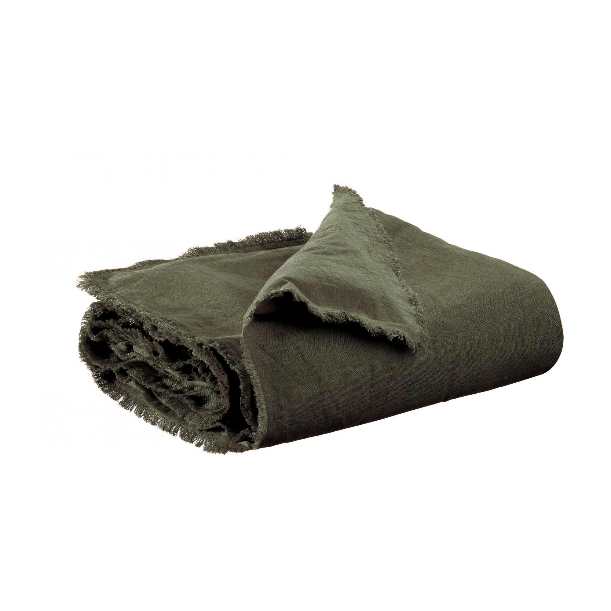 LALY - Édredon uni  en lin olive 85 x 200