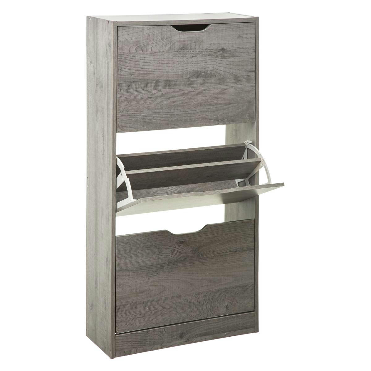 - Armoire à chaussures bois 3 tiroirs gris