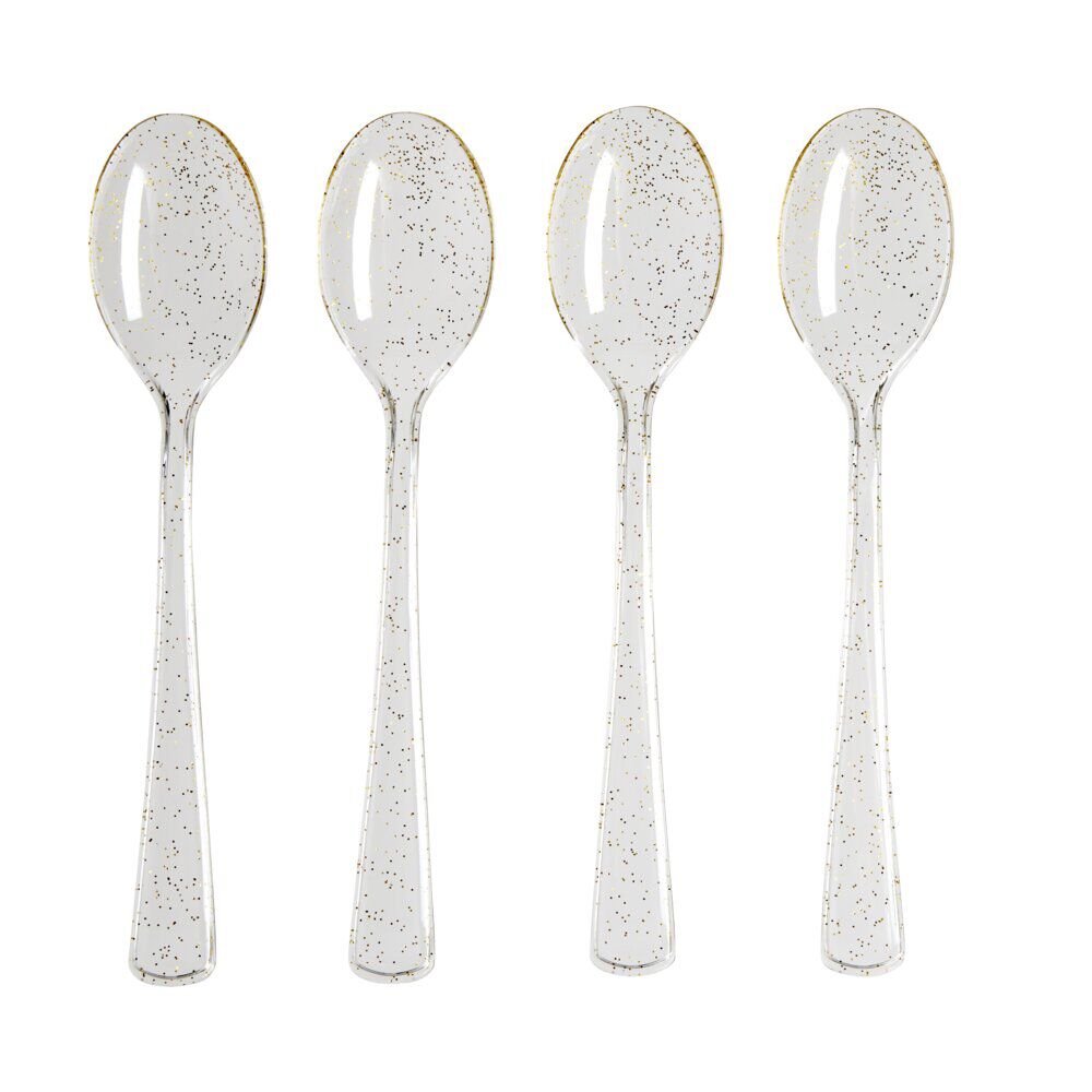 Cuillère plastique réutilisable x4 doré pailleté L17cm