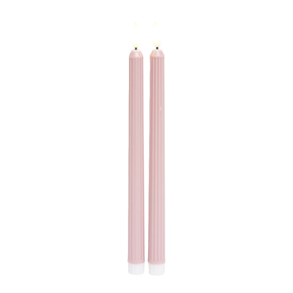 Lot de 2 bougies chandelles LED roses Ø2,2xH22,5cm