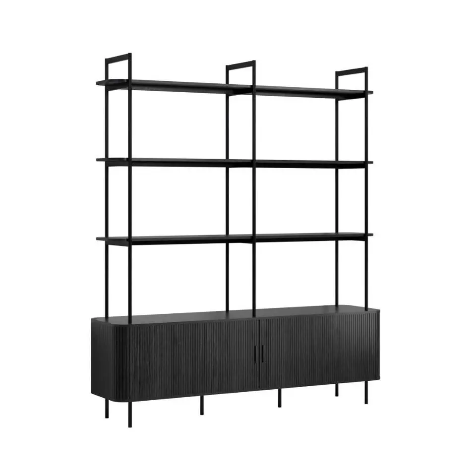 Hioshop Ronin wandkast 2 jaloeziedeuren- 3 planken ask decor zwart