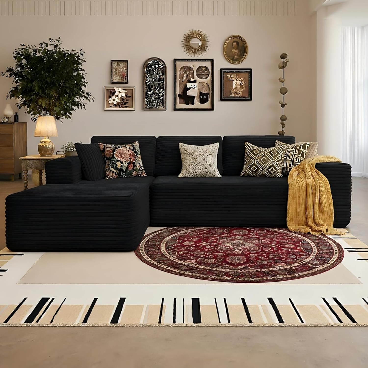 Bashaw 108 Cloud Sectional Couch Sofa with L-Shape Chaise, Modern Modular Sofa Couch Upholstered Couches for Living Room Bedroom, No Assembly Required (Black, L Shape)