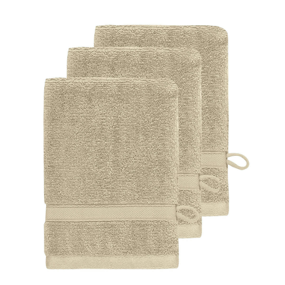 SENSILK - Lot de 3 gants de toilette 600 gr/m²  sable 16x22 cm