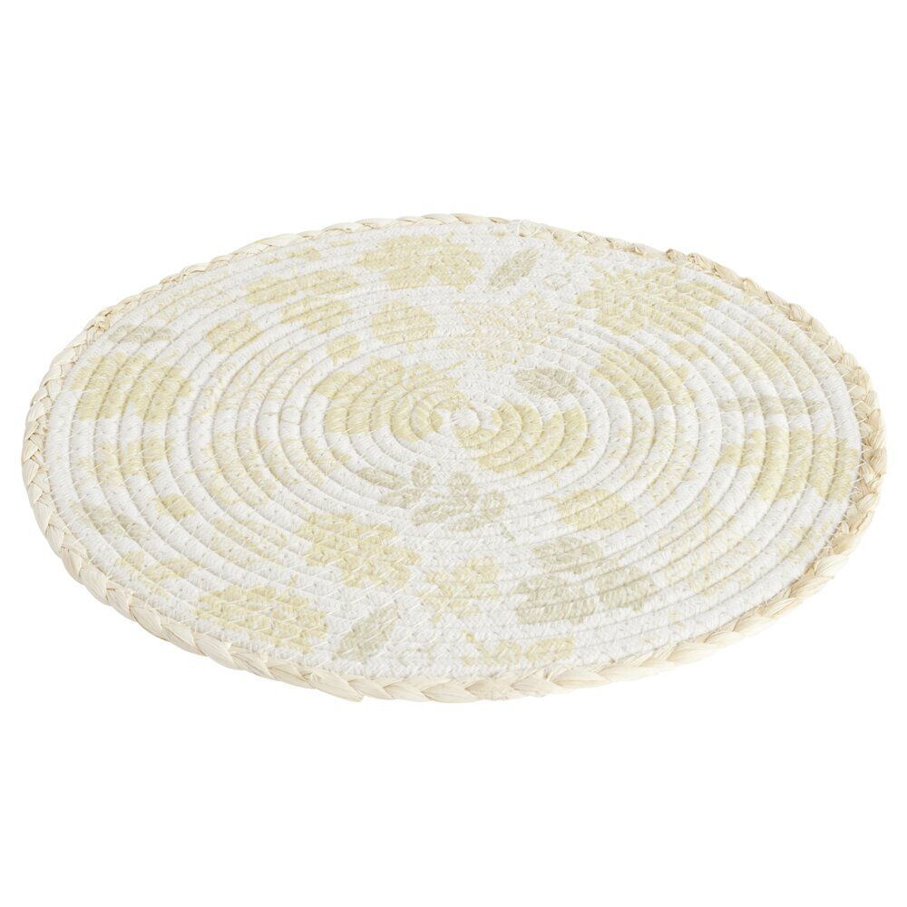 Set de table rond coton motif feuille automne jaune Ø35cm