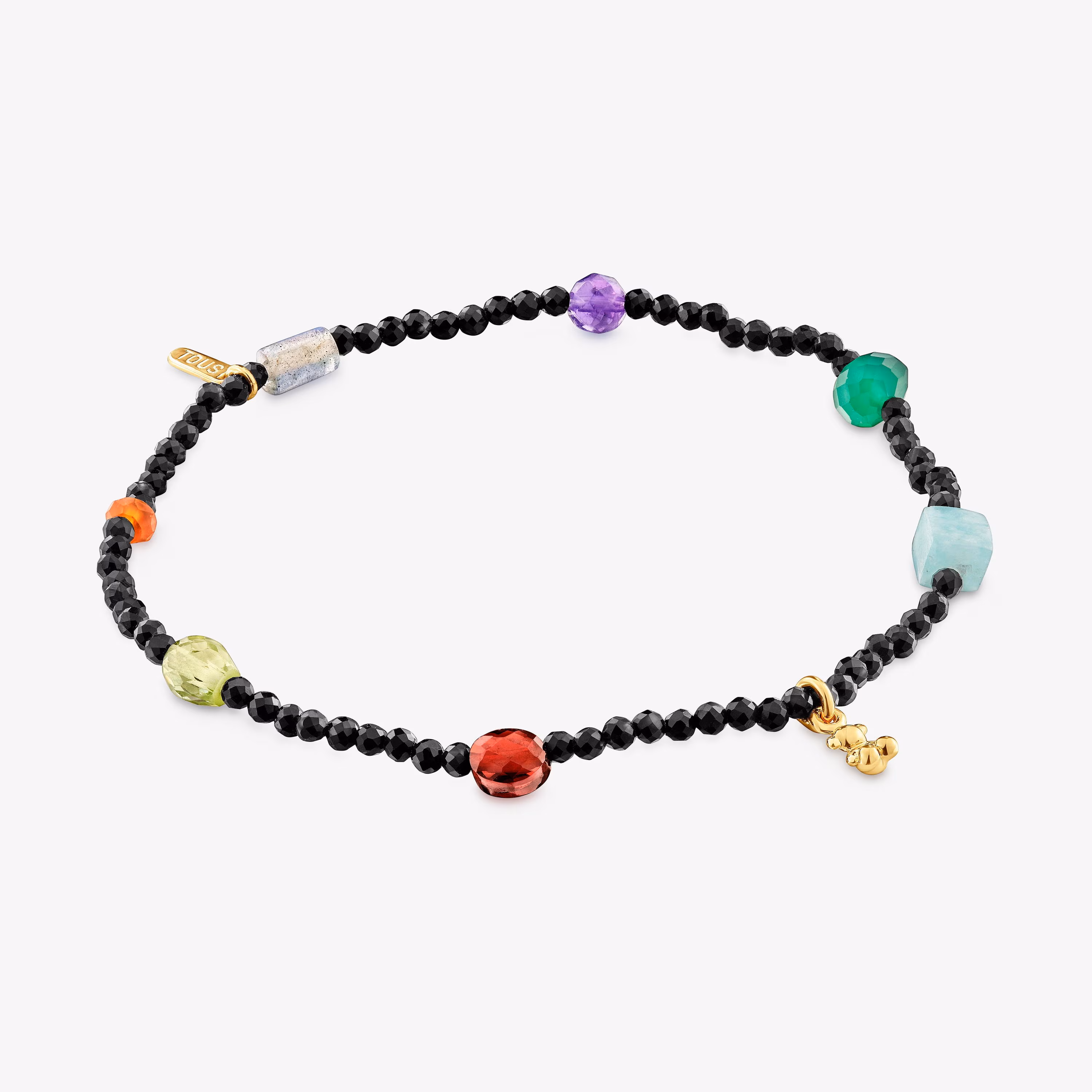 Pulsera elástica con baño de oro 18 kt sobre plata, onix, gemas Bold Bear