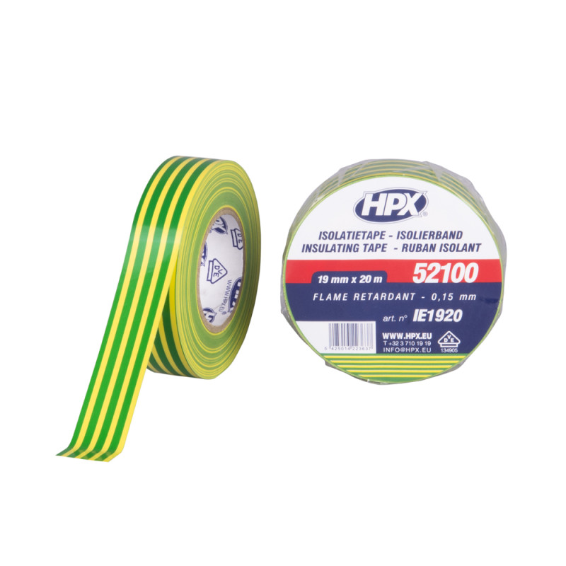 Ruban d'isolation électrique PVC VDE Vert et Jaune 20 m HPX