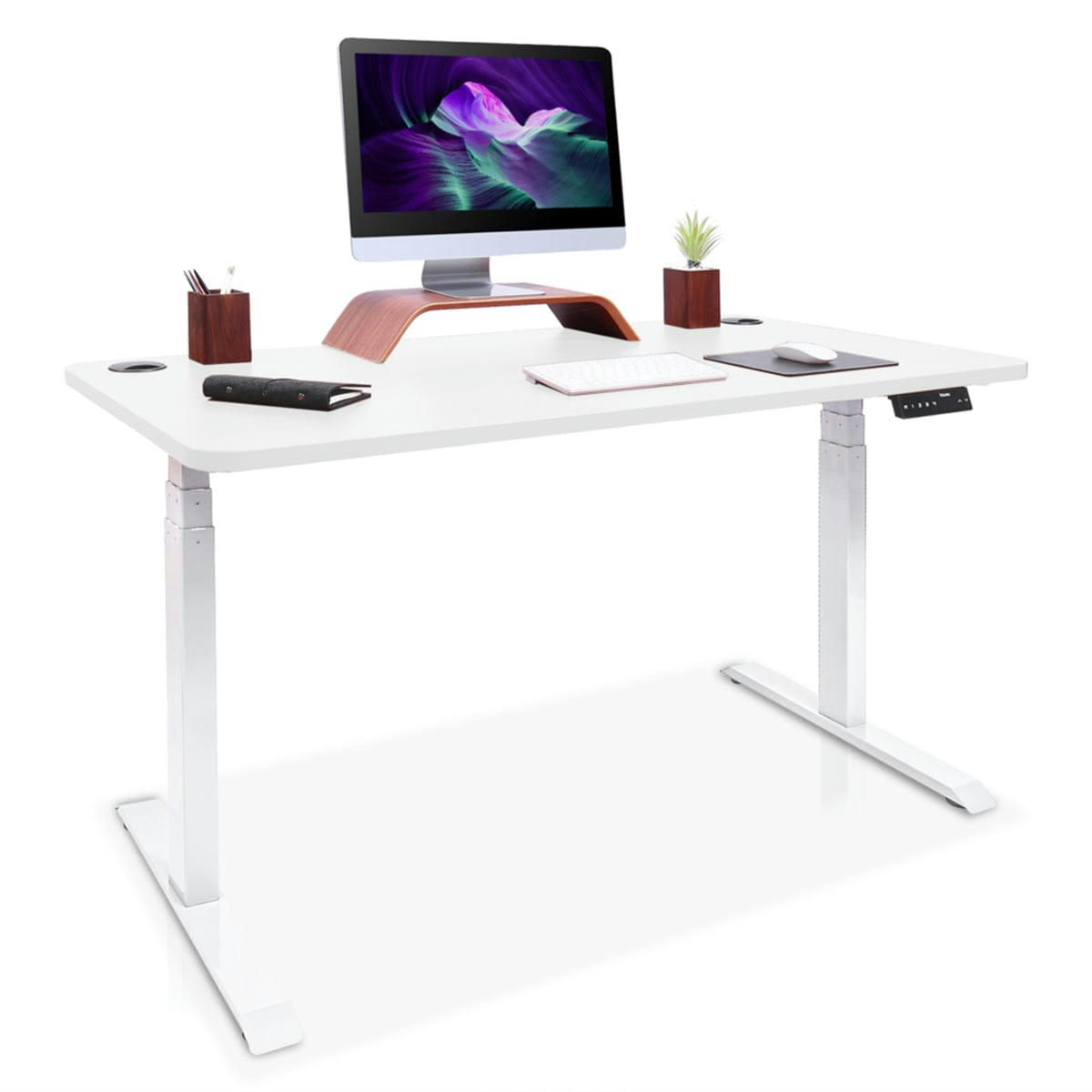 DYNAMIC - Bureau assis debout effet bois blanc 120x60
