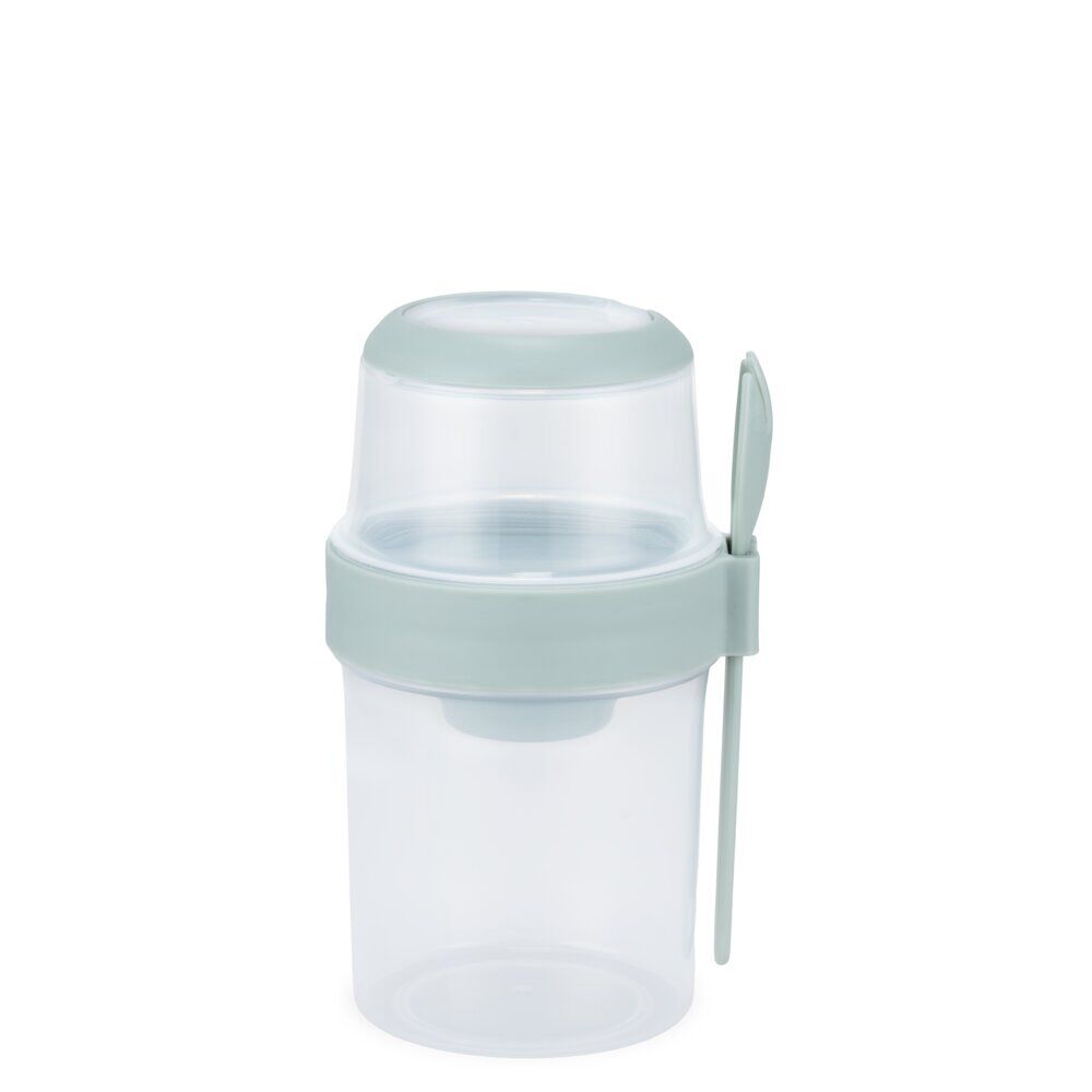 BoÎte alimentaire ronde 530ml avec cuillère et compartiment plastique Ø11xH18cm (2 modèles)