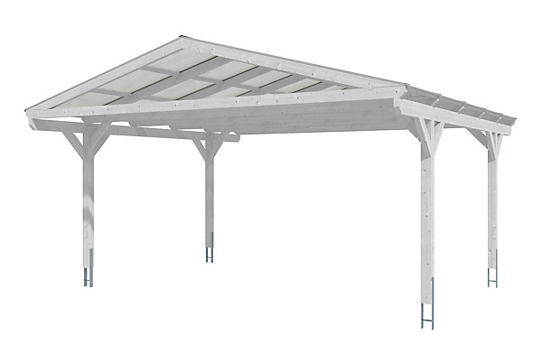 Carport SKAN HOLZ Westerwald 570x541, bois lamellé-collé, traitement coloré blanc