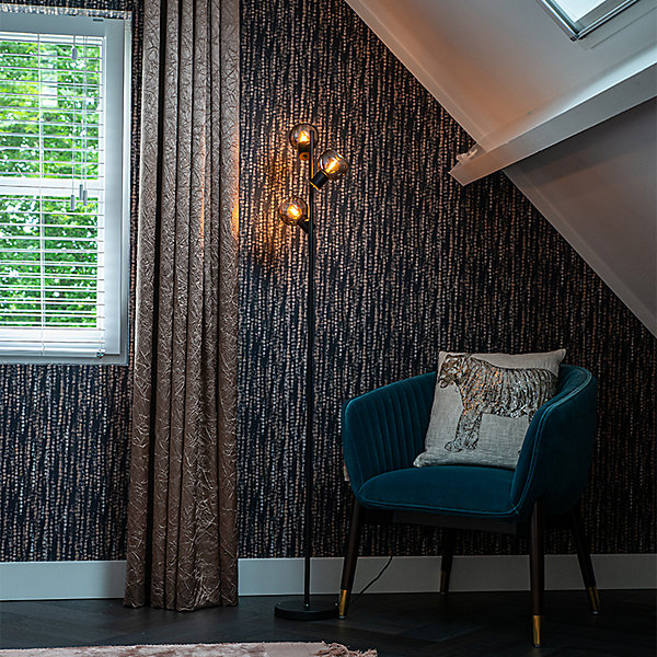Lampadaire intelligent noir avec verre fumé, inclut 3 ampoules Wifi P45 - Vidro