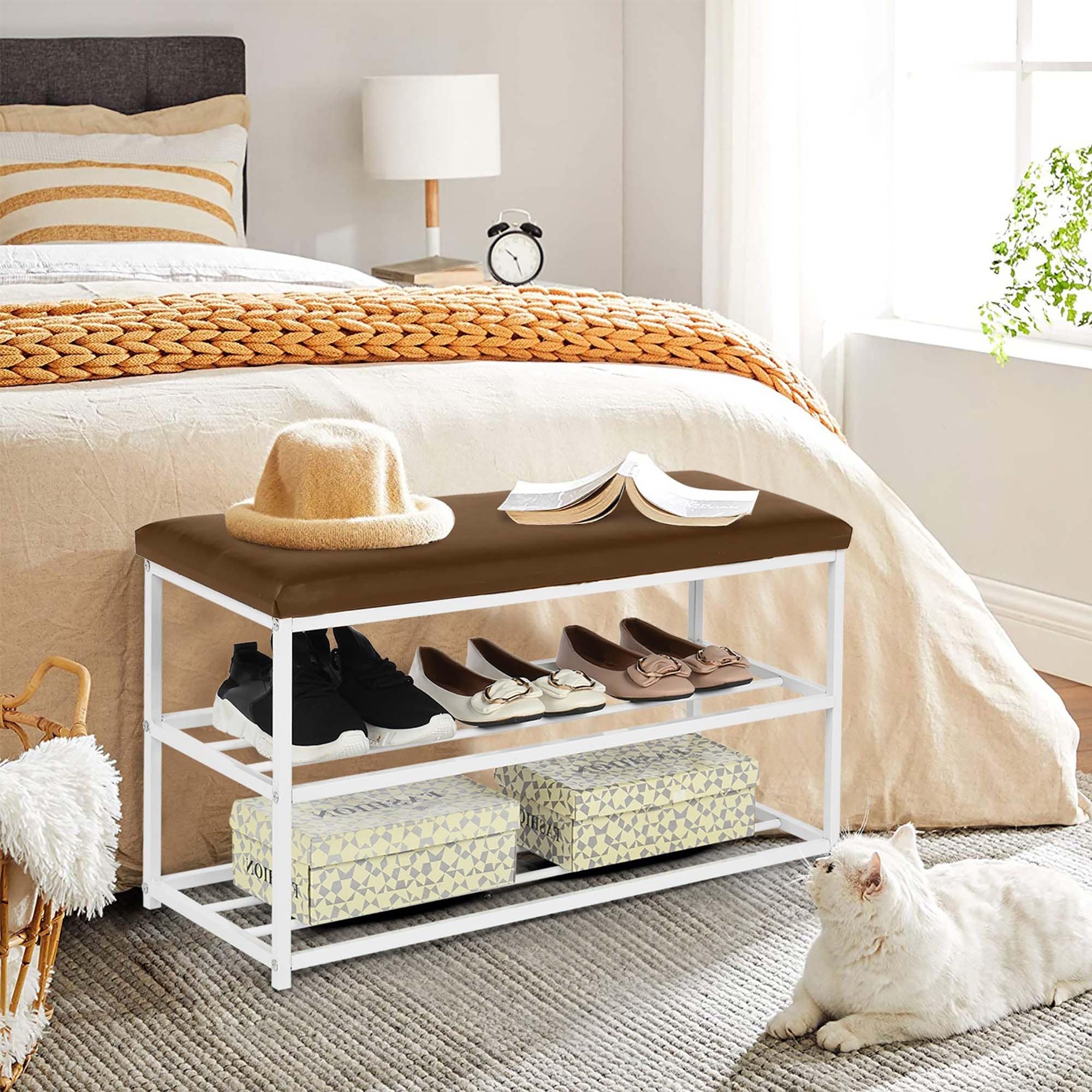 3-Tier Shoe Rack Shoe Bench For Entryway Storage Organizer With Foam Padded Seat