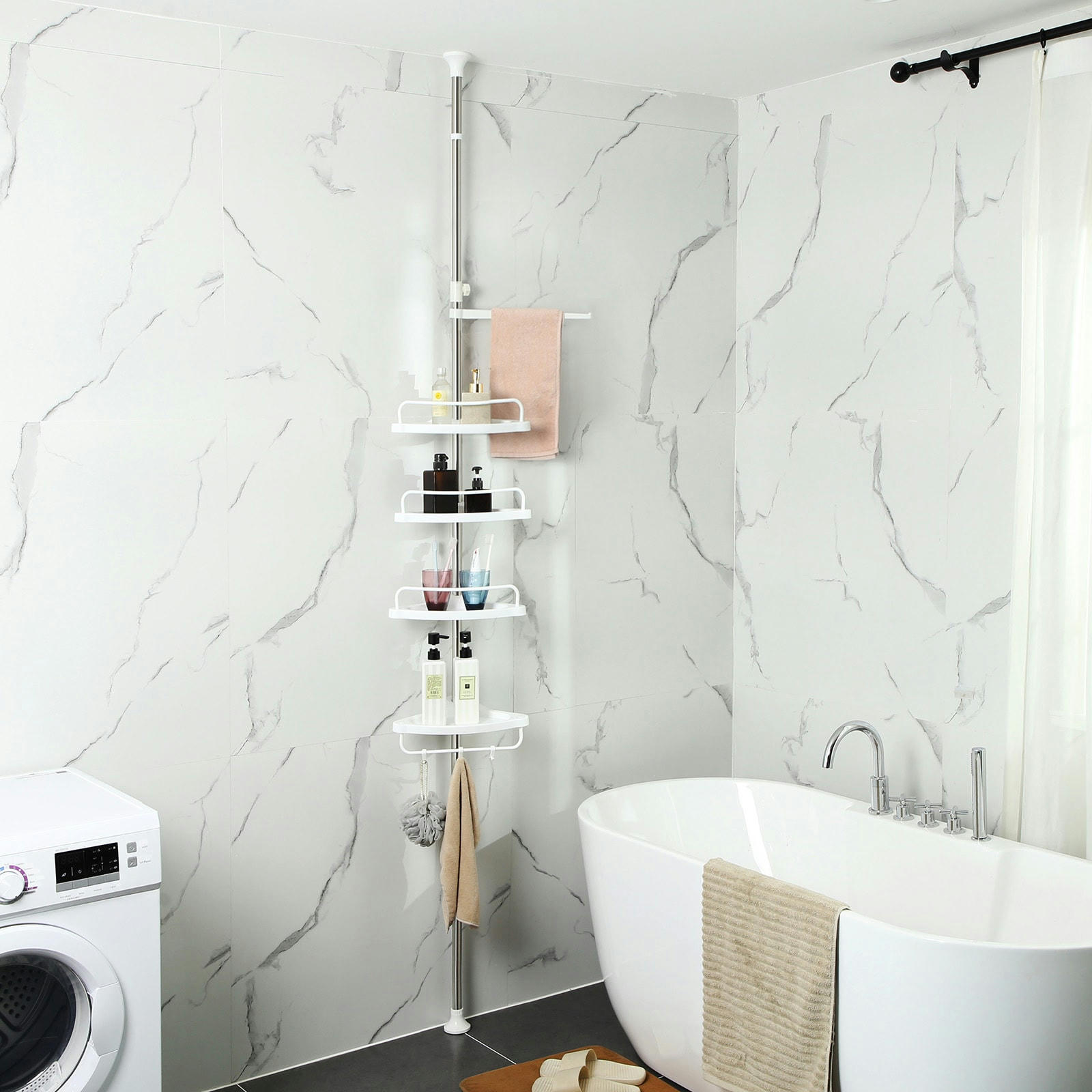 - Étagère de douche 4 niveaux plastique acier blanc