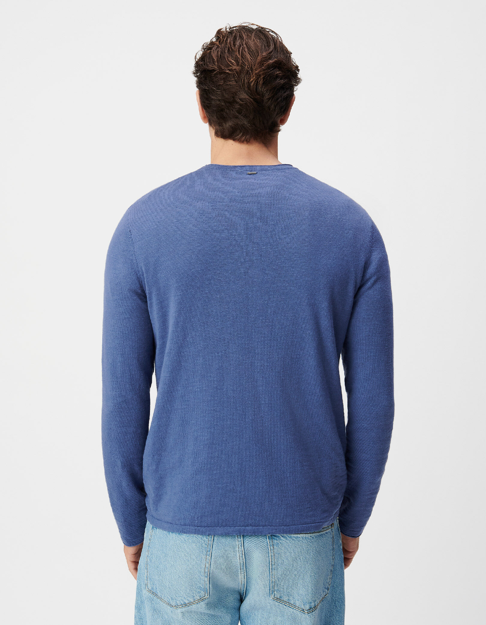 Pull bleu coton bio tricot fin flammé Homme