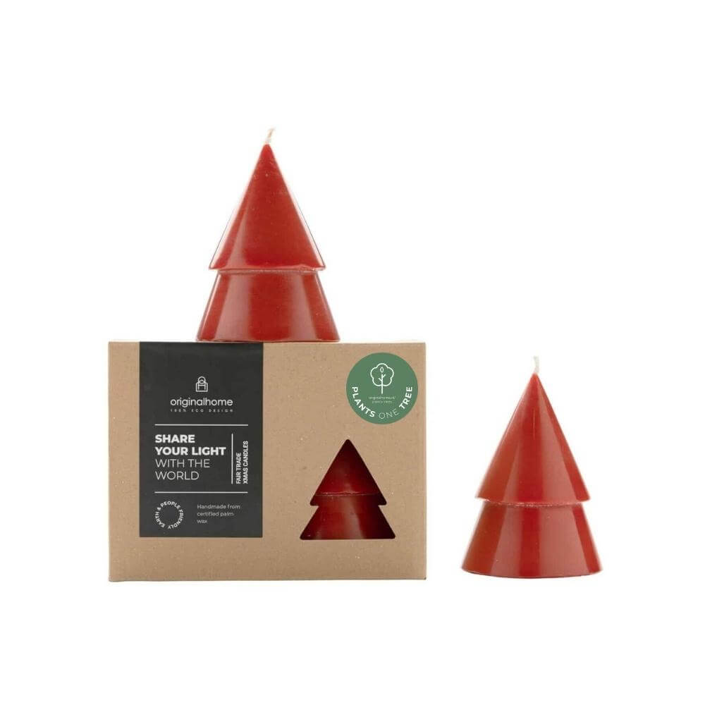 Originalhome dennenboom kaars - rood - M - set van 2