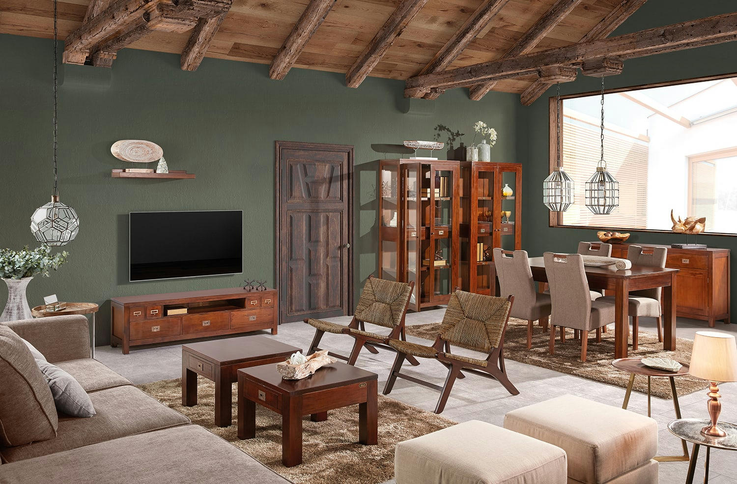 FLAMINGO - Meuble TV 7 tiroirs en bois marron L160