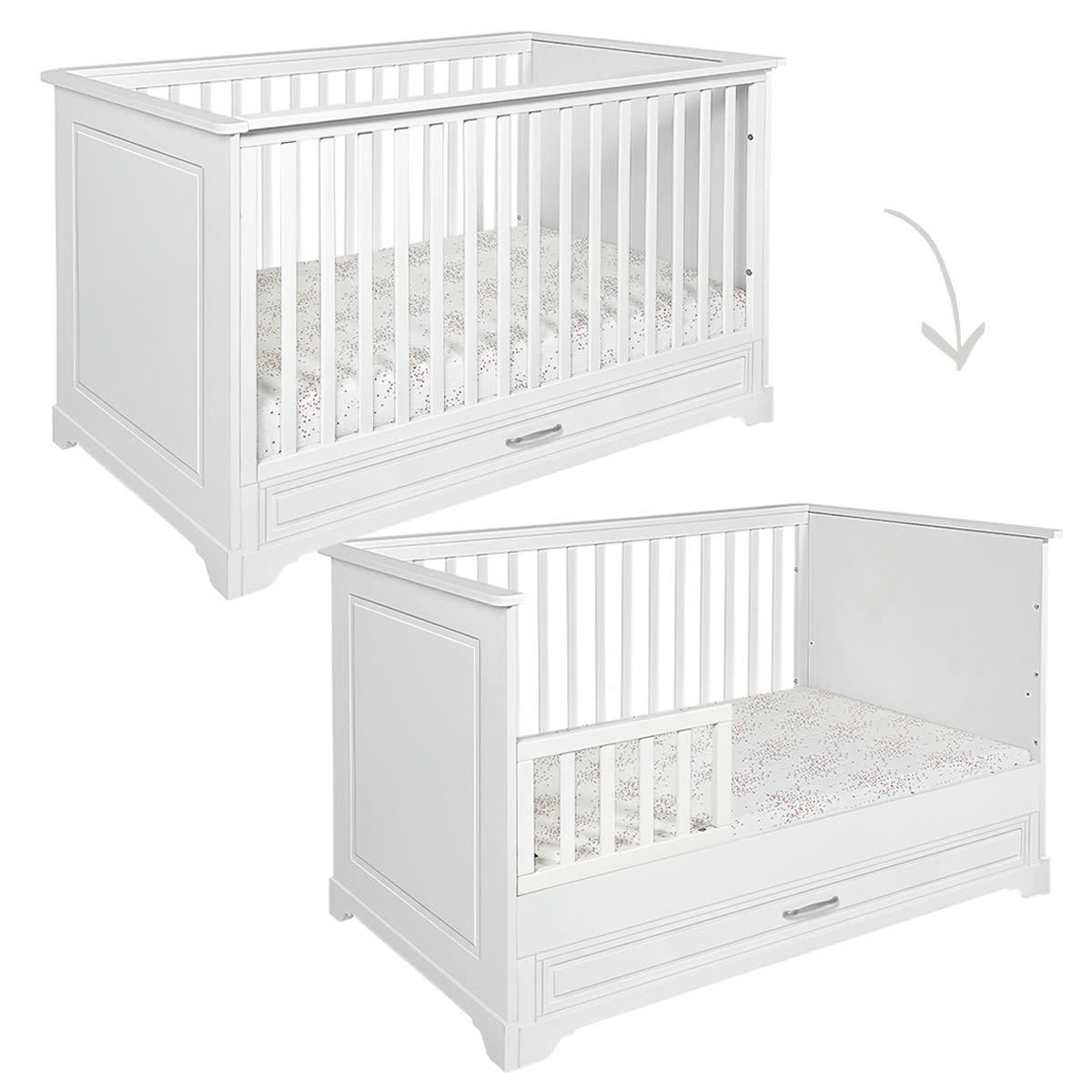 DUO - MELODY - Lit évolutif 70x140 commode 3 tiroirs blanc