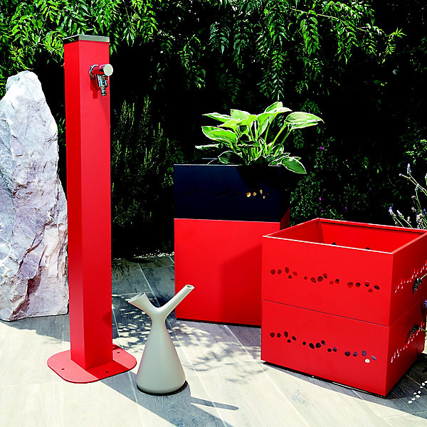 Fontaine de jardin en aluminium avec robinet coloris rouge l.25 x P.26 x H.100 cm