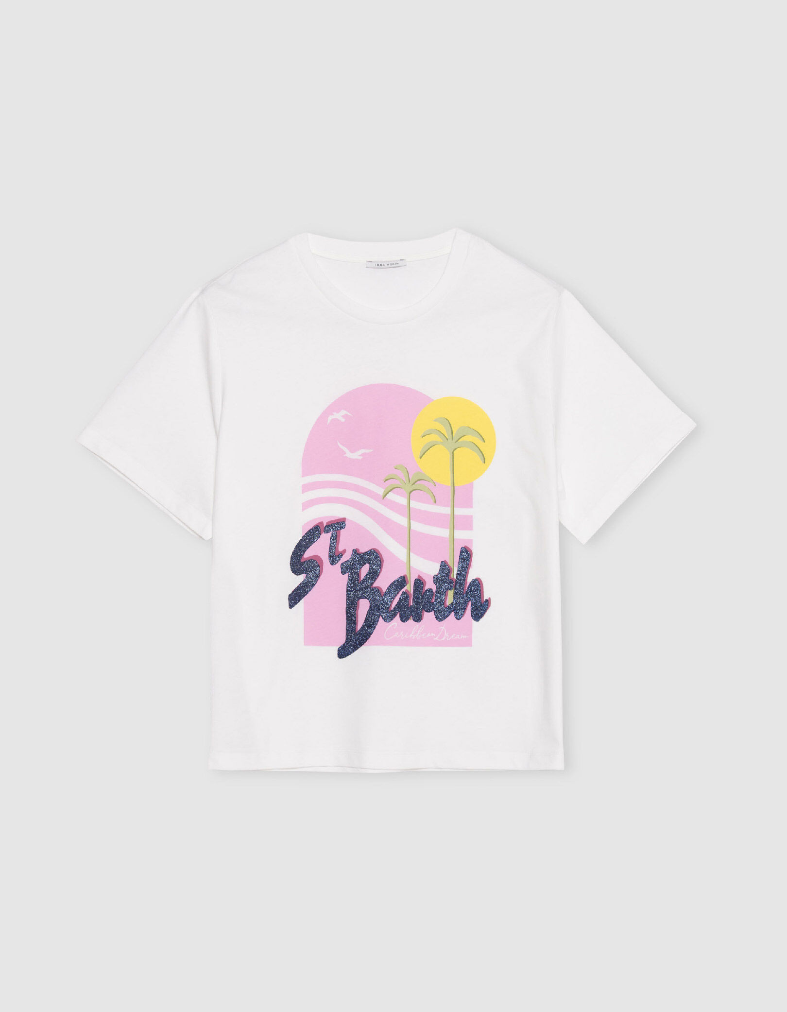 Tee-shirt blanc coton bio visuel palmiers et soleil Femme