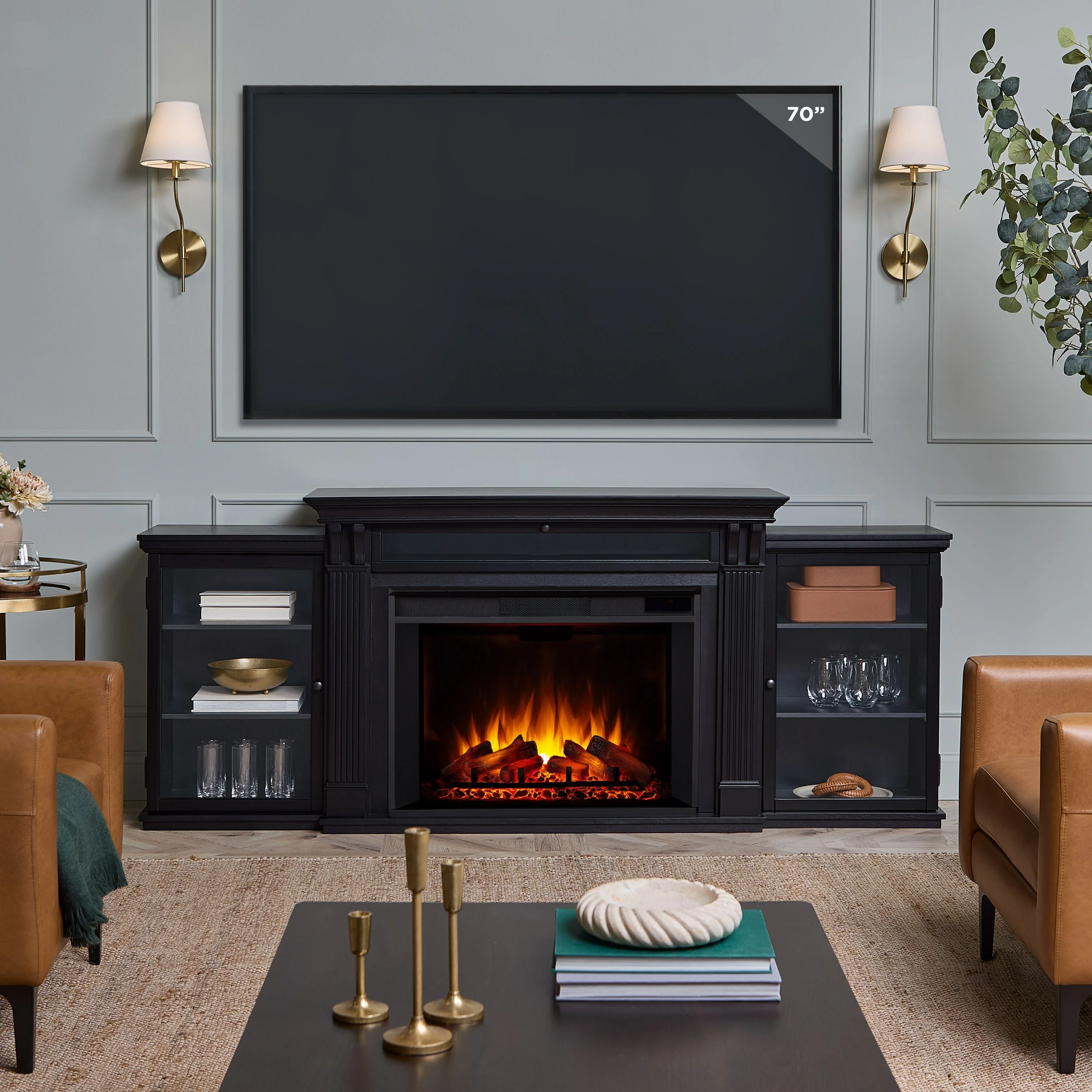 Tracey 84 Electric TV Stand Grand Fireplace in Black by Real Flame