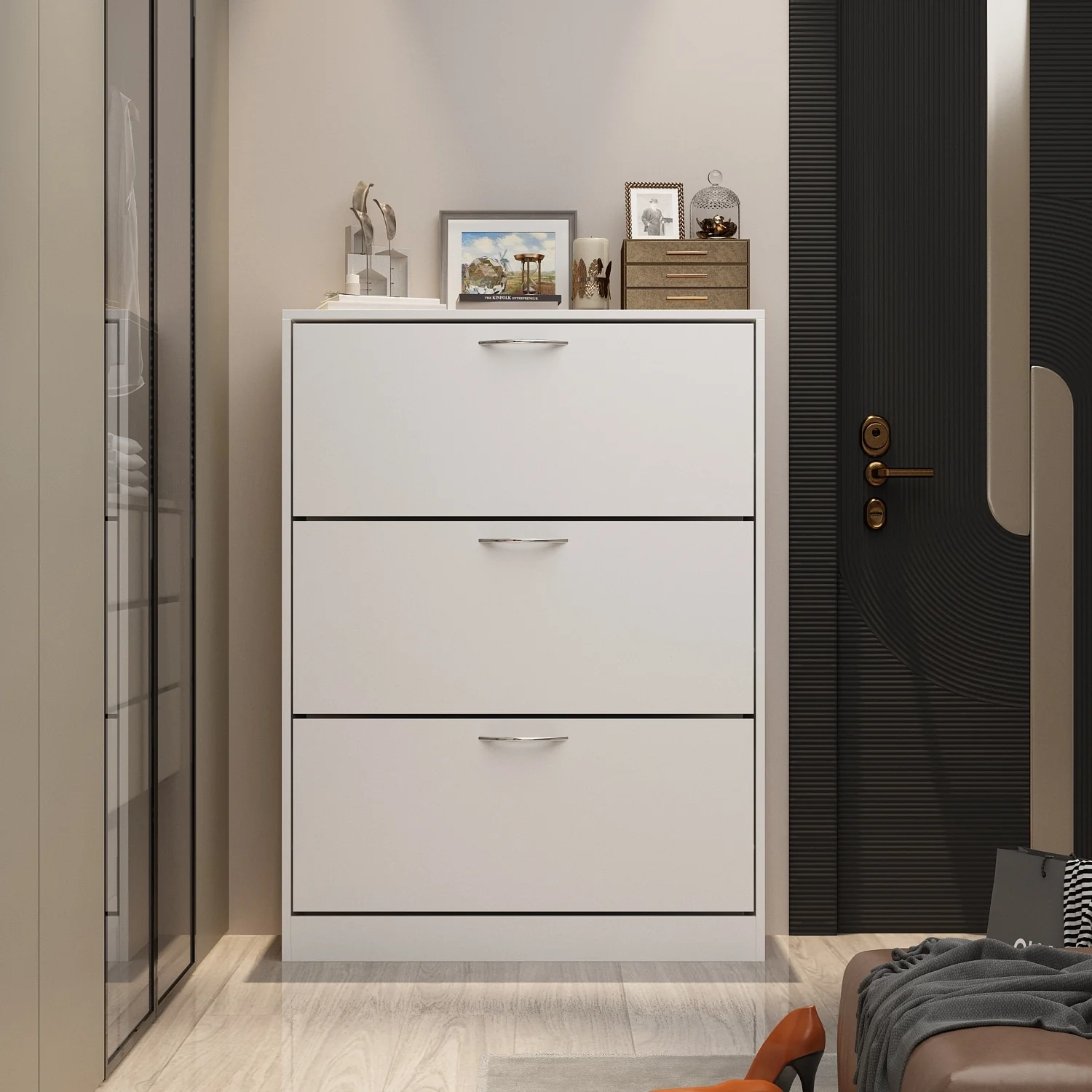 Shoe Cabinet Shoe Rack Storage Organizer with 3 Flip Drawers Entryway