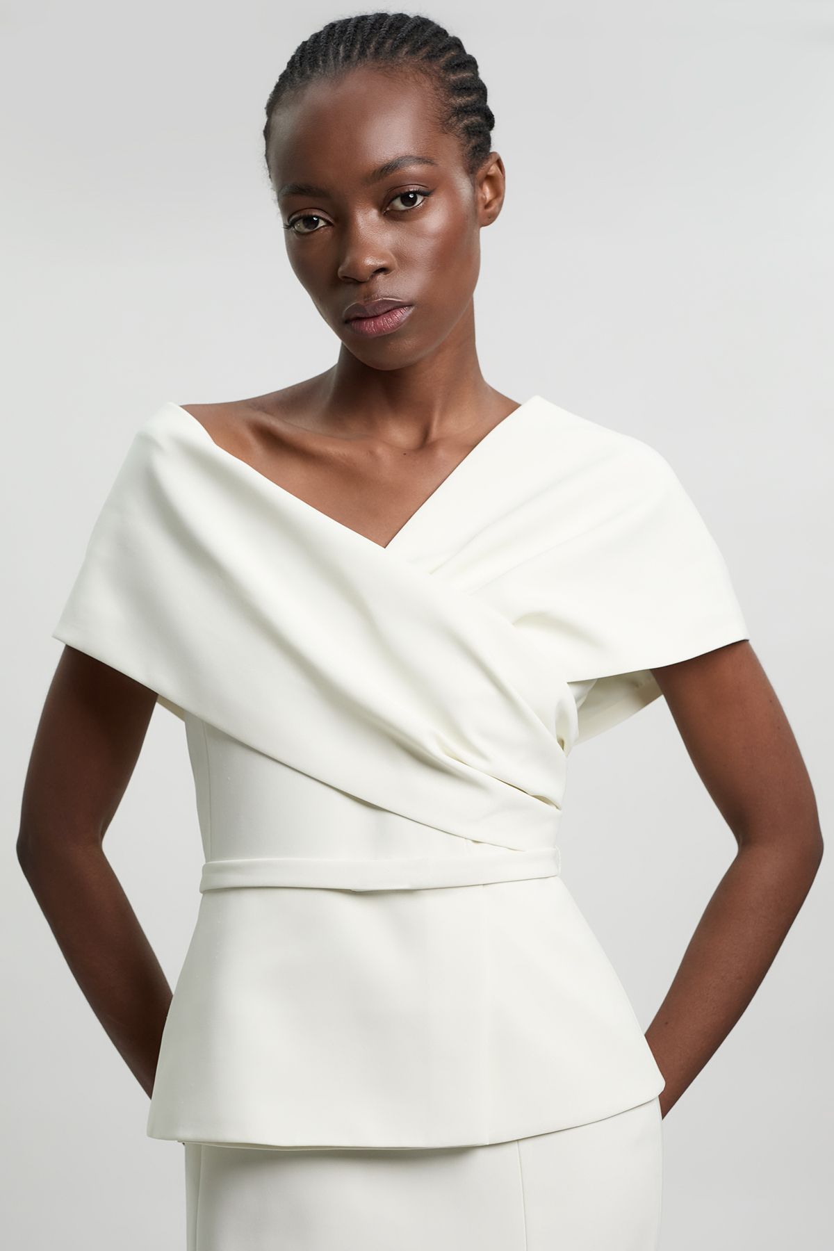 KarenMillen Compact Viscose Stretch Tailored Peplum Midi Dress