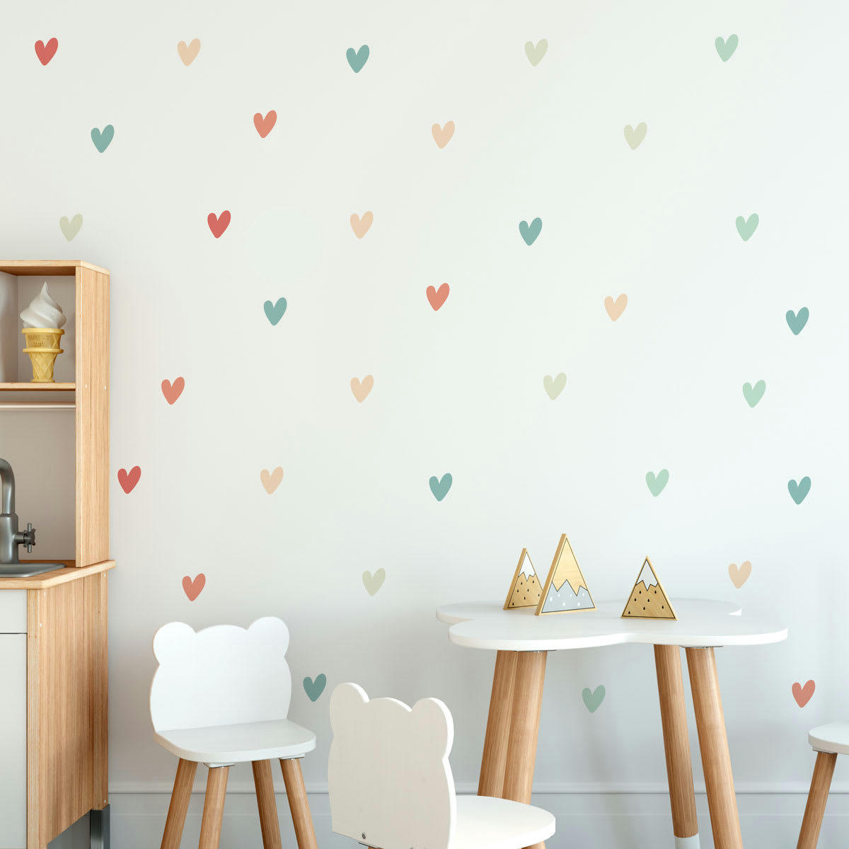 RAINBOWS3 - Stickers muraux en vinyle petits coeurs pêche et vert