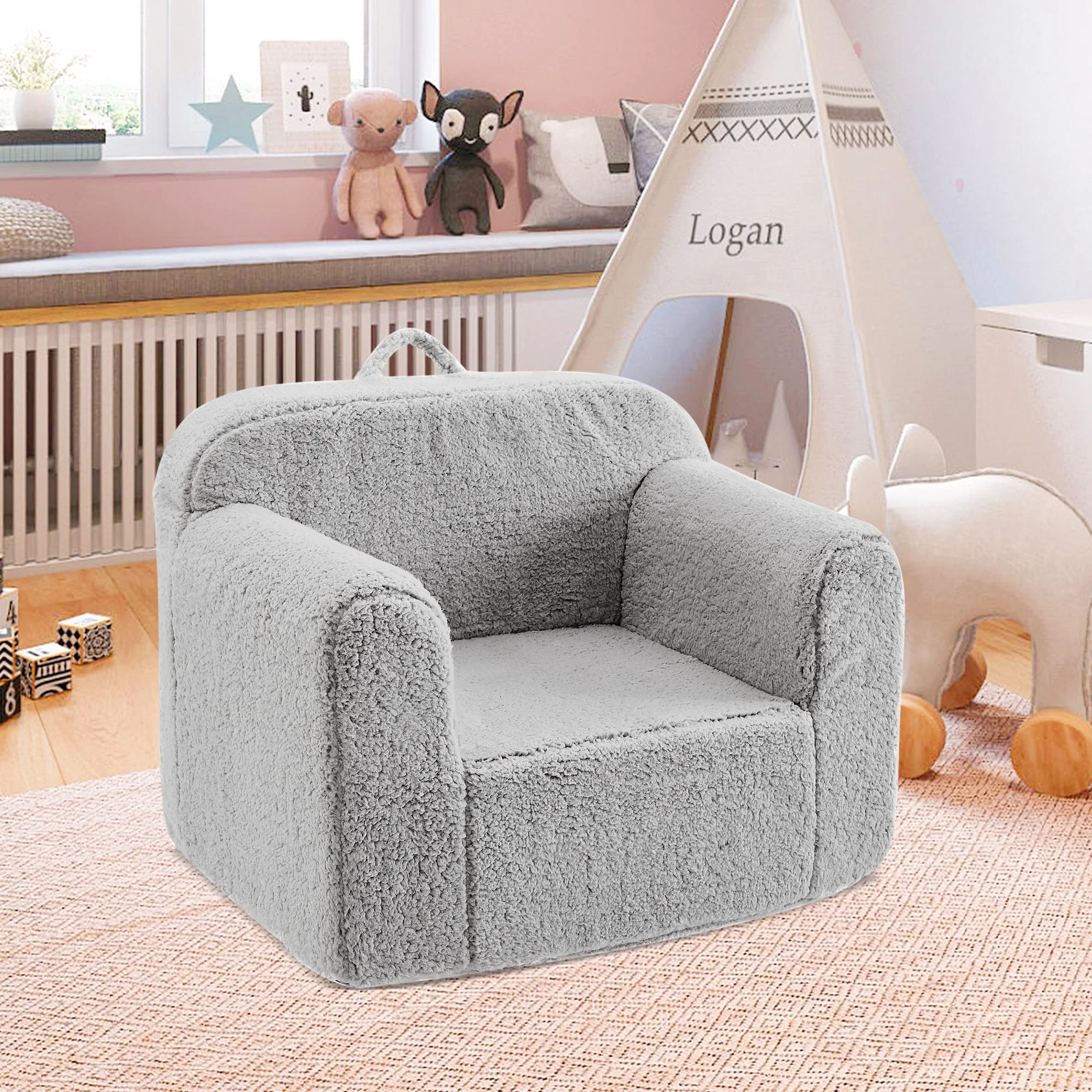 Kids Armchair Toddler Couch Baby Sofa Chair with Sherpa Fabric