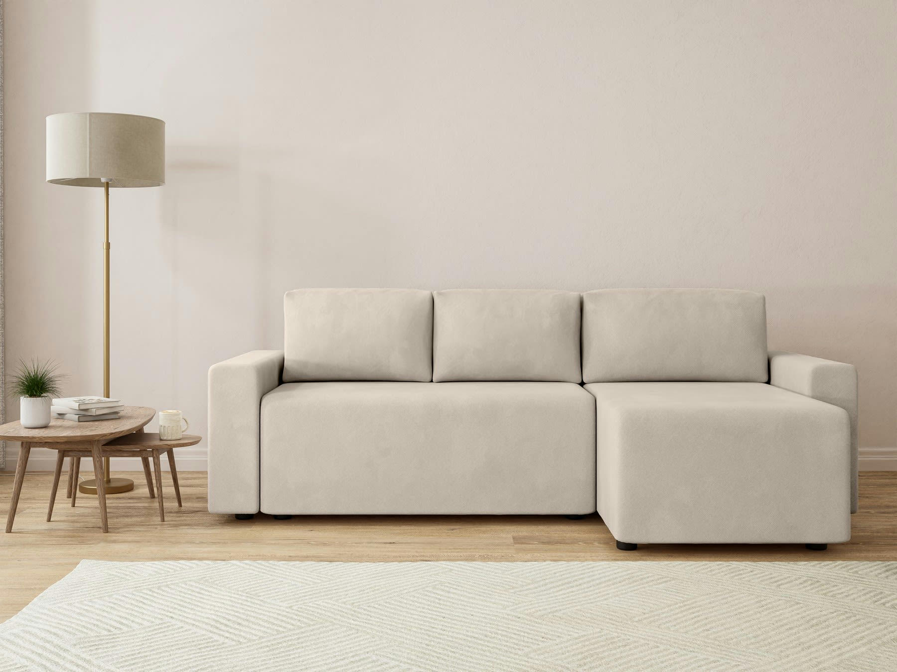 MAX - Canapé d'angle convertible en  4 places grège