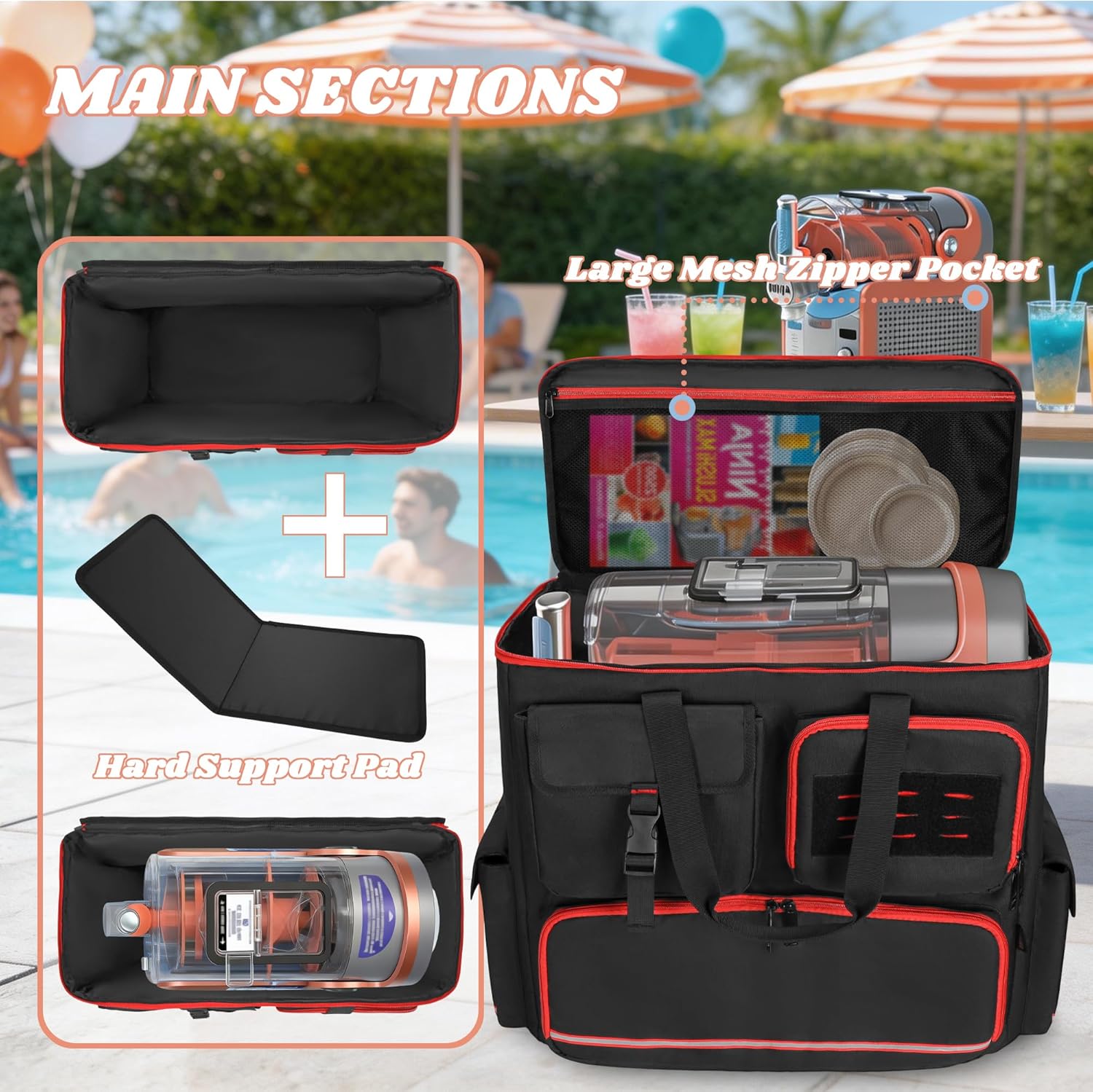 Slushie Machine Backpack Compatible with Ninja SLUSHi Max XXL Smart Frozen Drink Maker, Carrying Case with Support Bottom Pad for Ninja Slushie Machine FS605 Accessories, Black