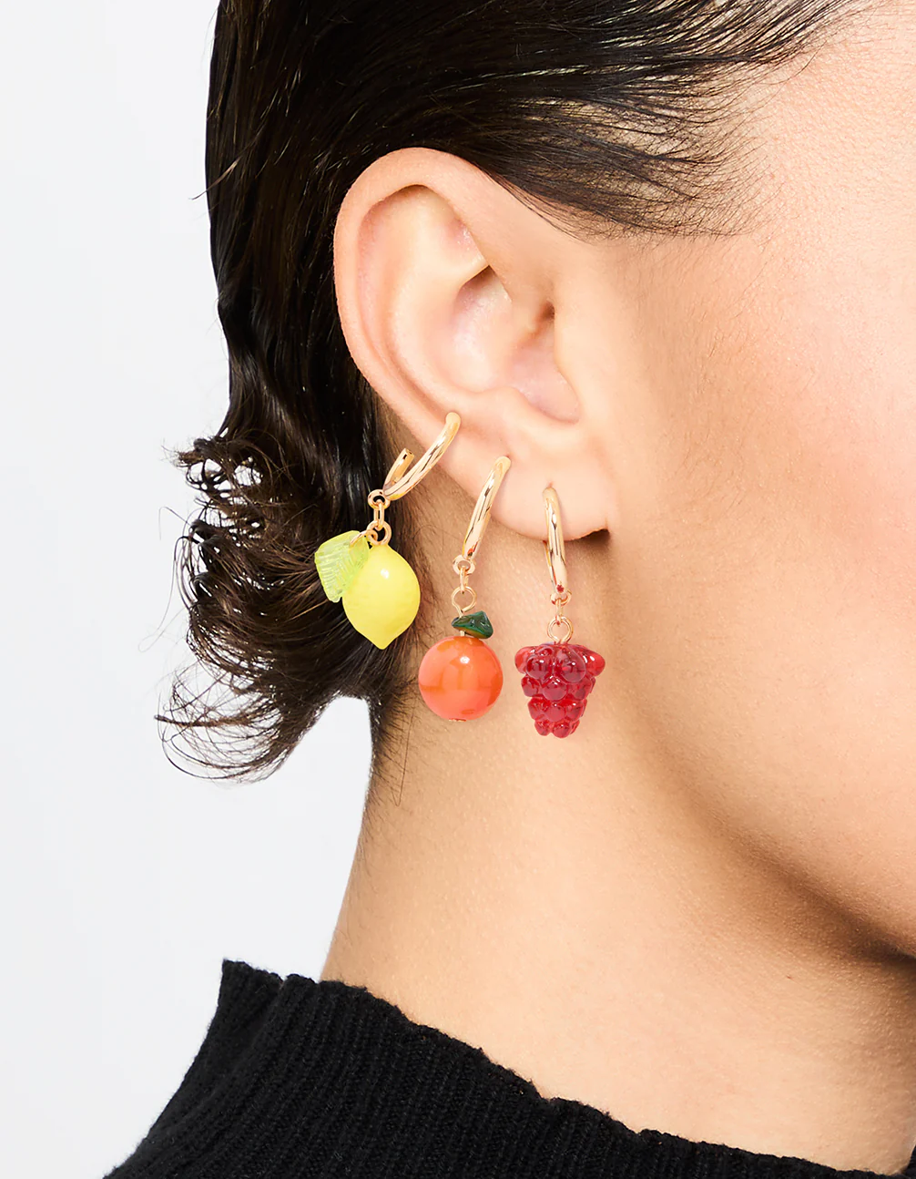 Gold Fruit Stud Earrings 3-Pack