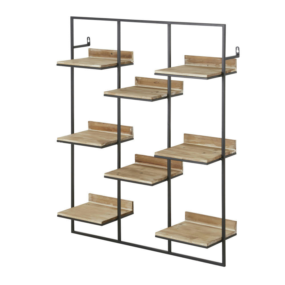 ROGER - Etagère murale en bois de sapin et métal noir